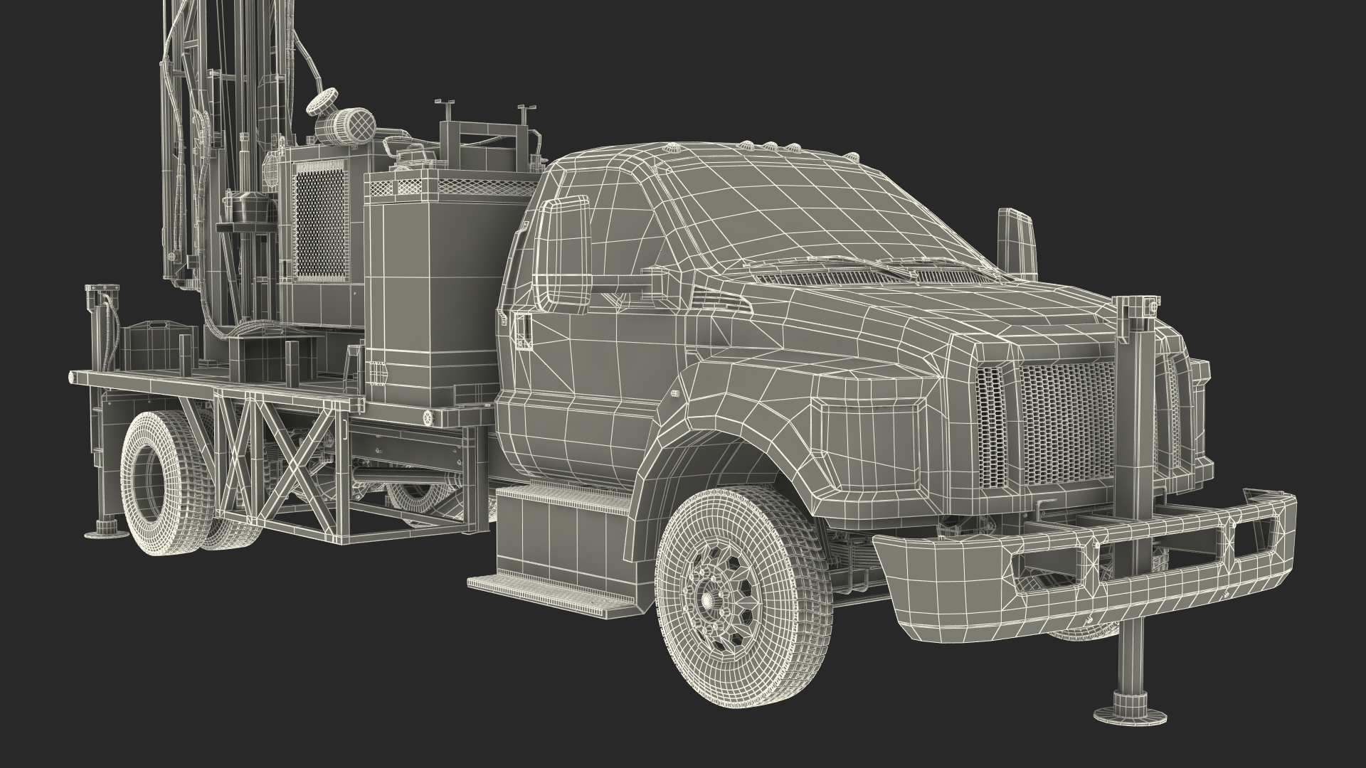 3D Working Mobile Drilling Rig on Truck