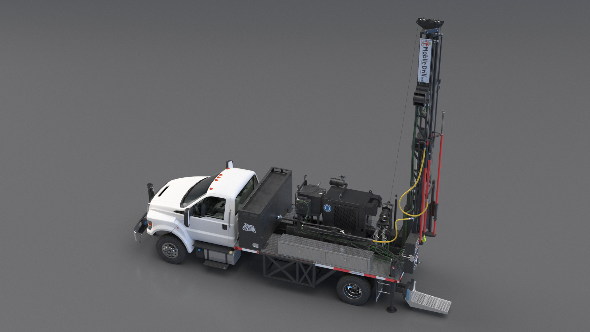 3D Working Mobile Drilling Rig on Truck