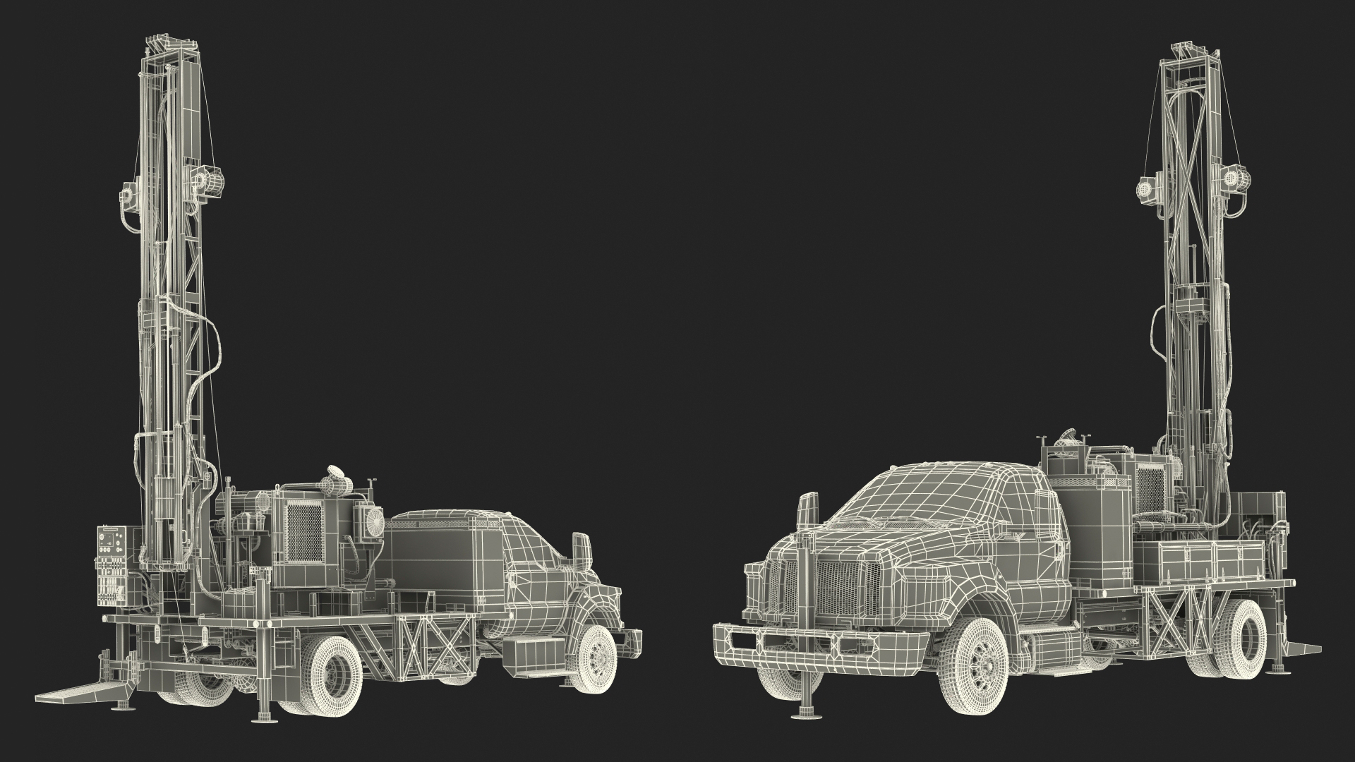 3D Working Mobile Drilling Rig on Truck
