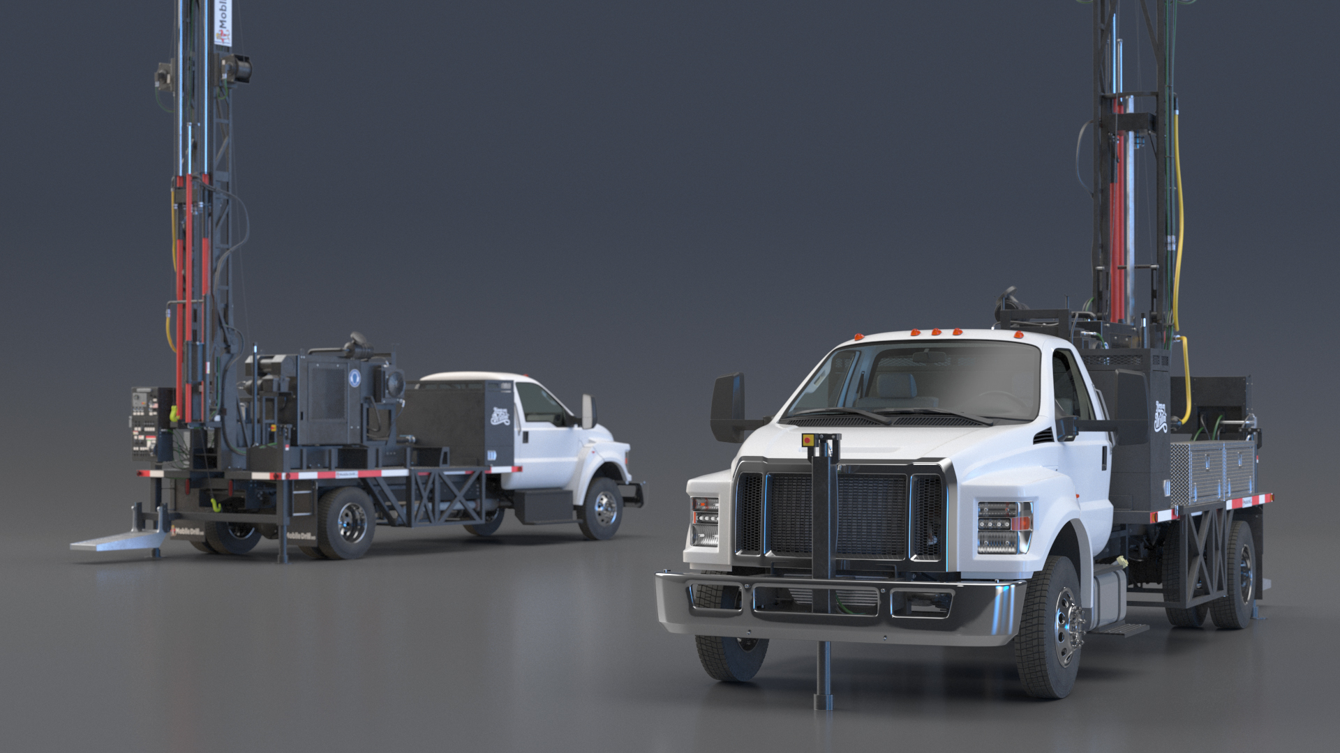3D Working Mobile Drilling Rig on Truck