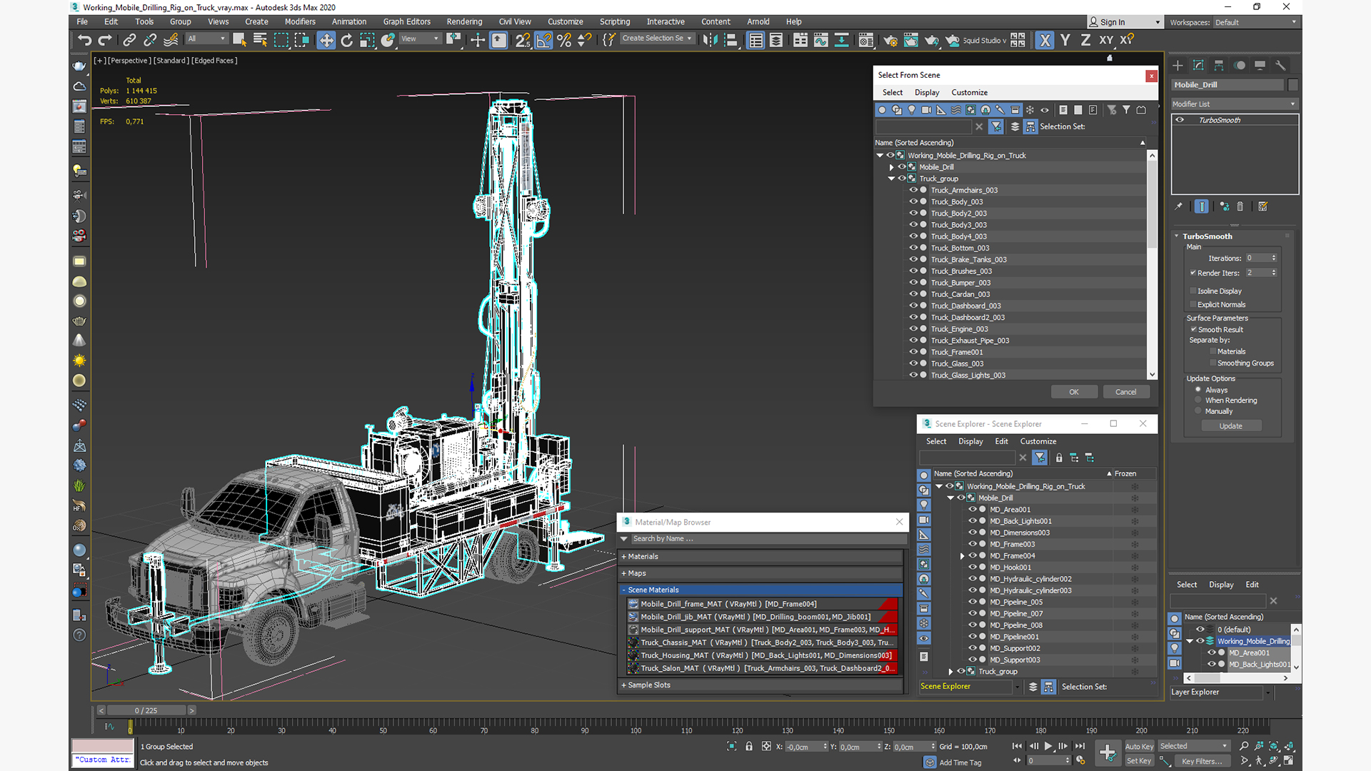3D Working Mobile Drilling Rig on Truck