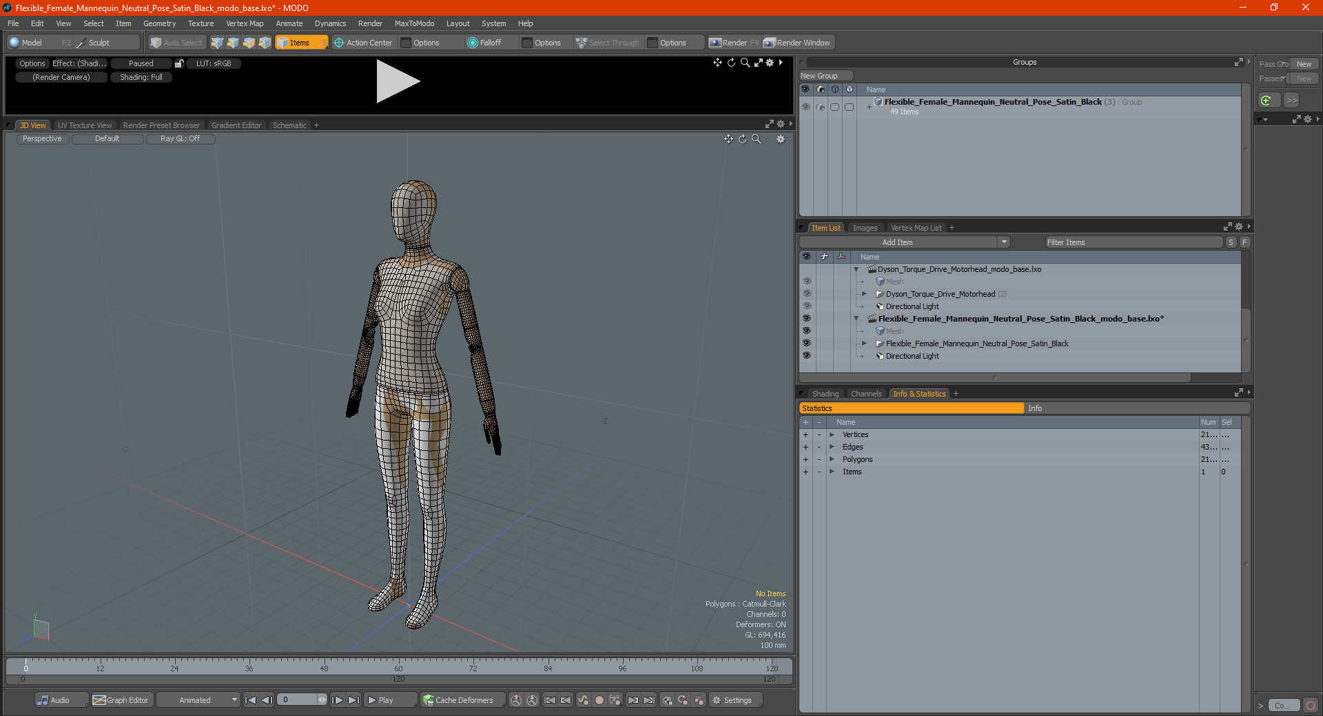 3D model Flexible Female Mannequin Neutral Pose Satin Black