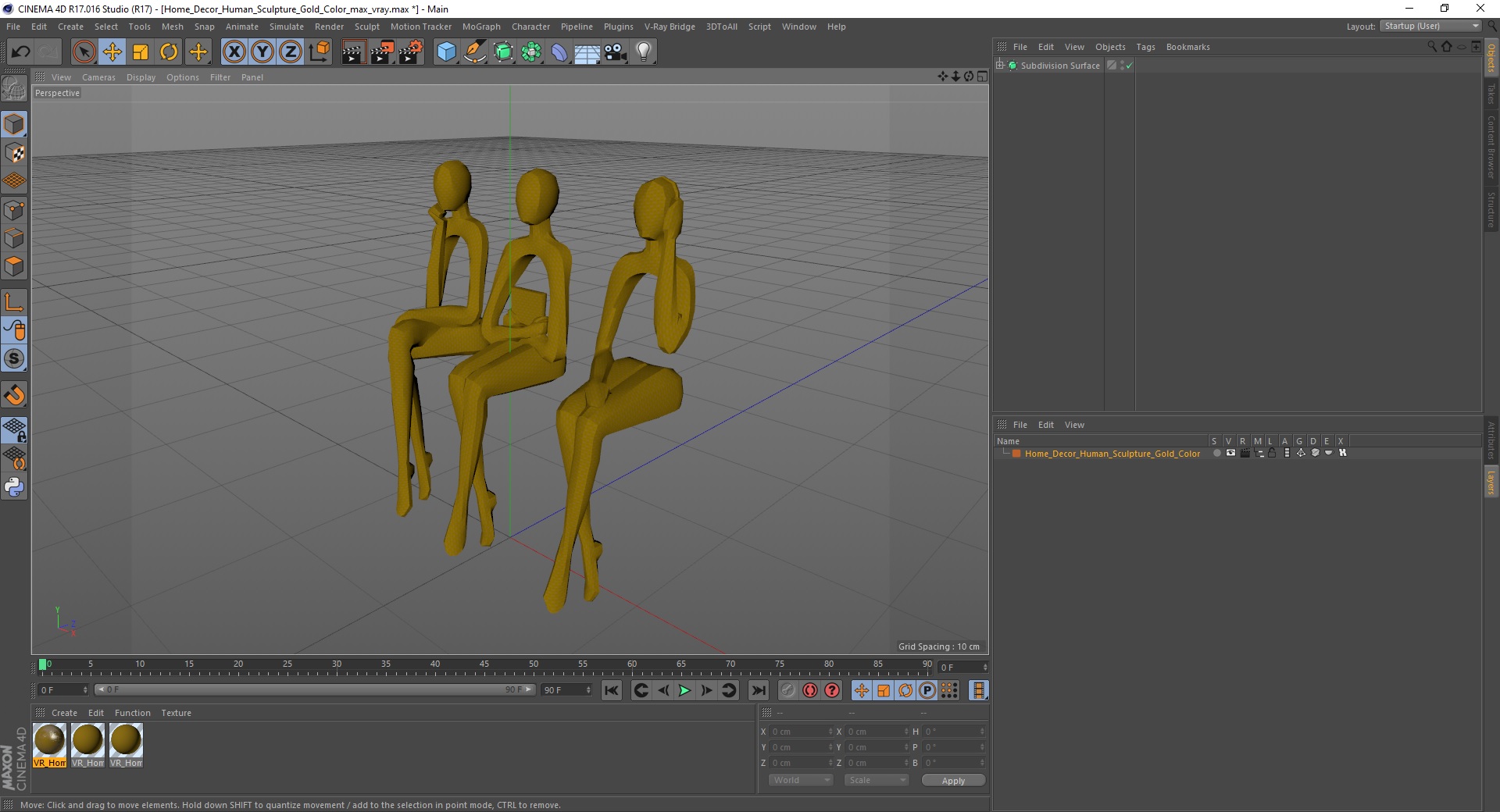 Home Decor Human Sculpture Gold Color 3D