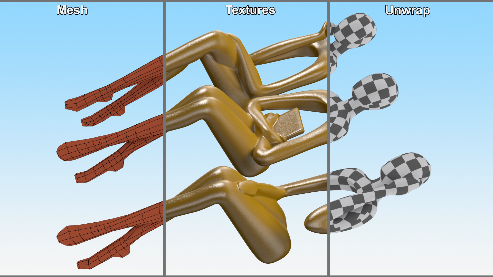 Home Decor Human Sculpture Gold Color 3D