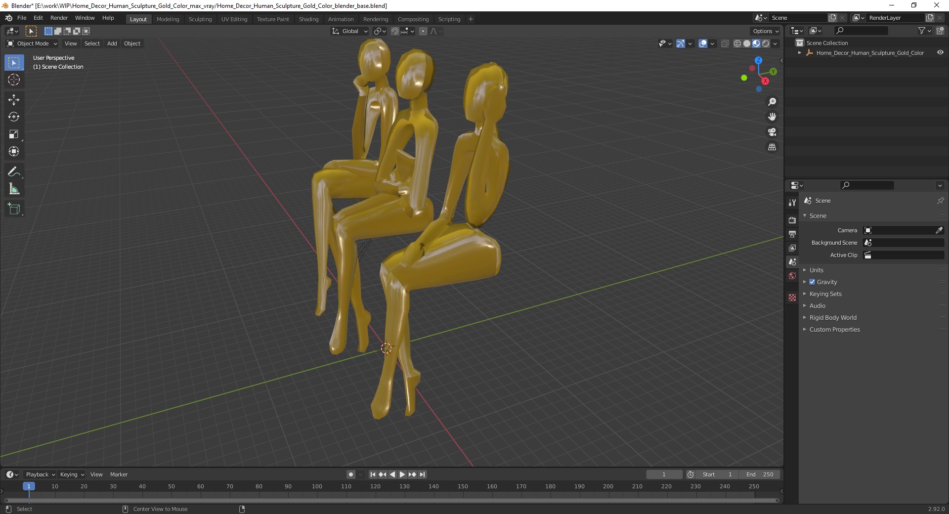 Home Decor Human Sculpture Gold Color 3D