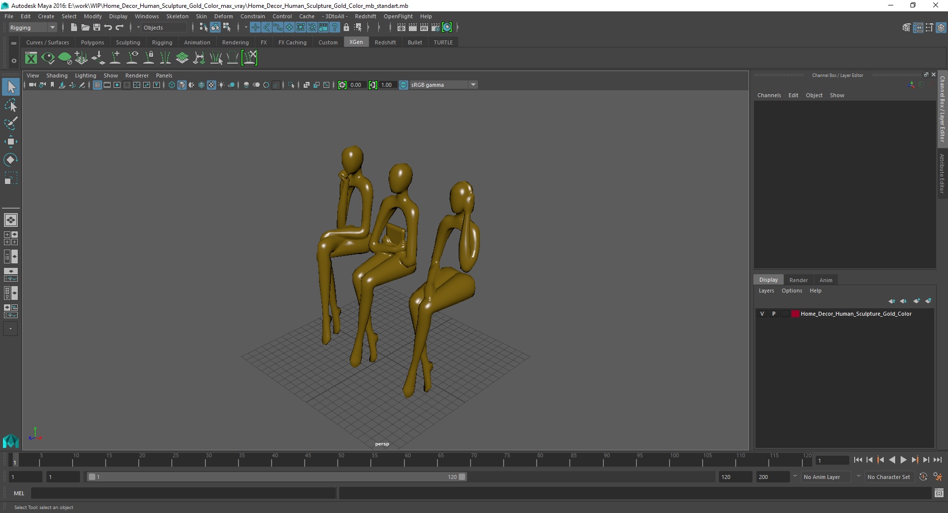 Home Decor Human Sculpture Gold Color 3D