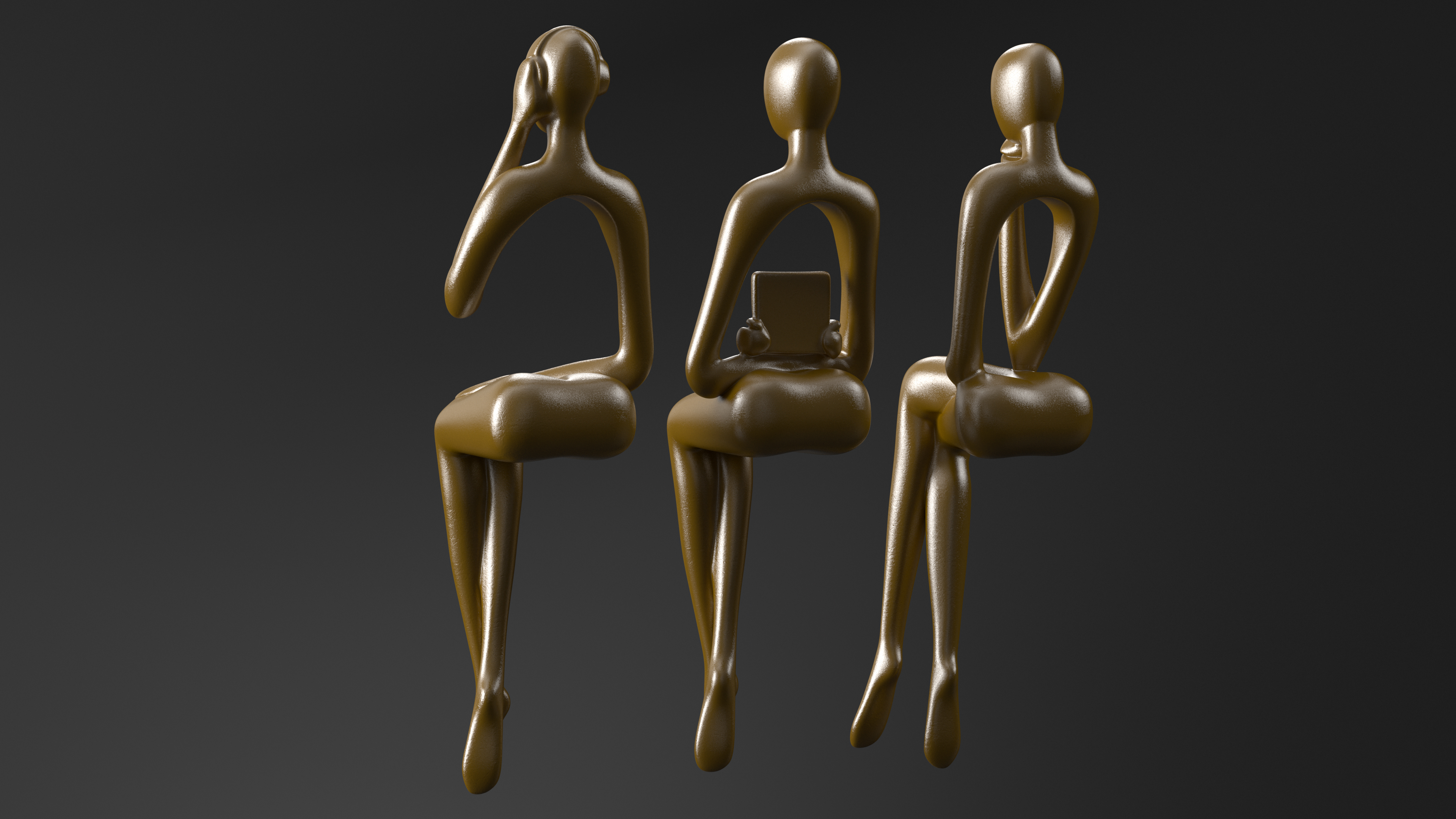 Home Decor Human Sculpture Gold Color 3D