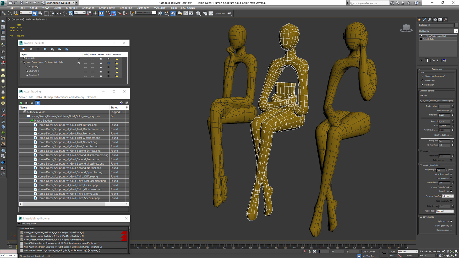 Home Decor Human Sculpture Gold Color 3D
