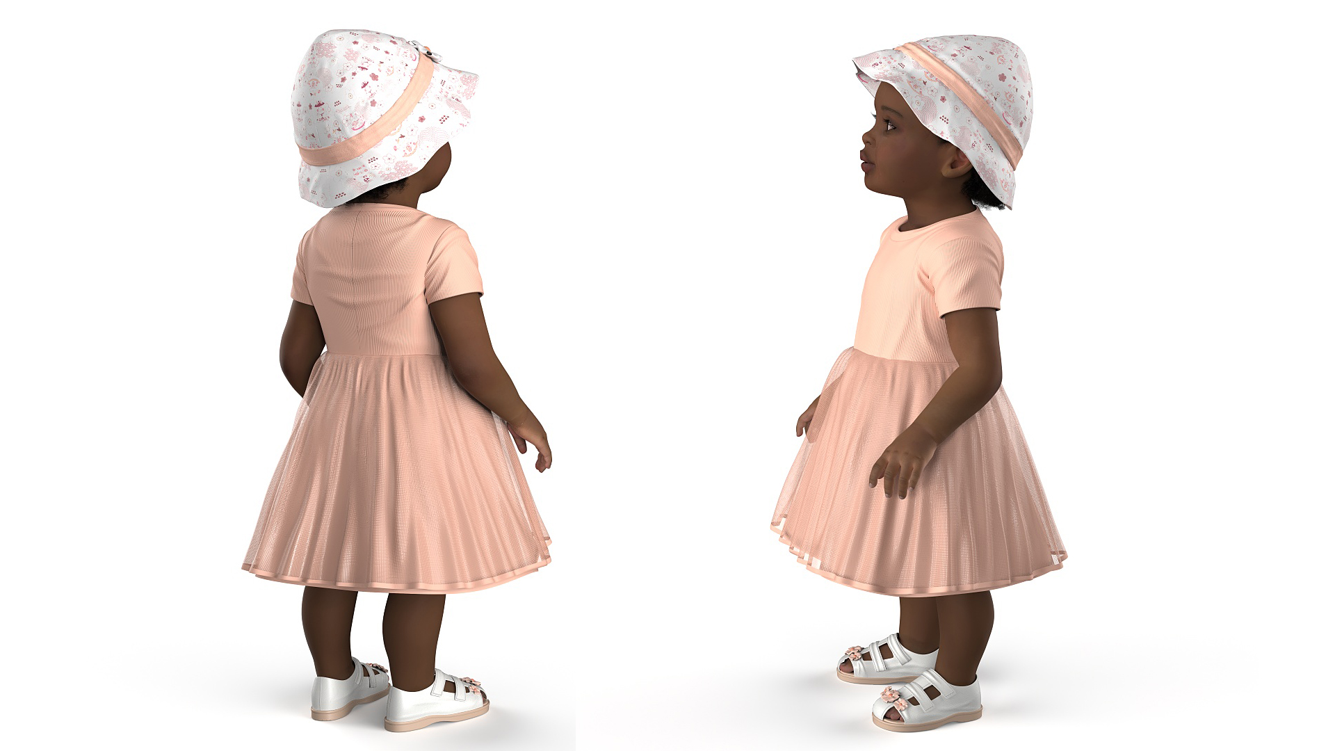 Toddler Black Girl Light Skin in Summer Standing Fur 3D