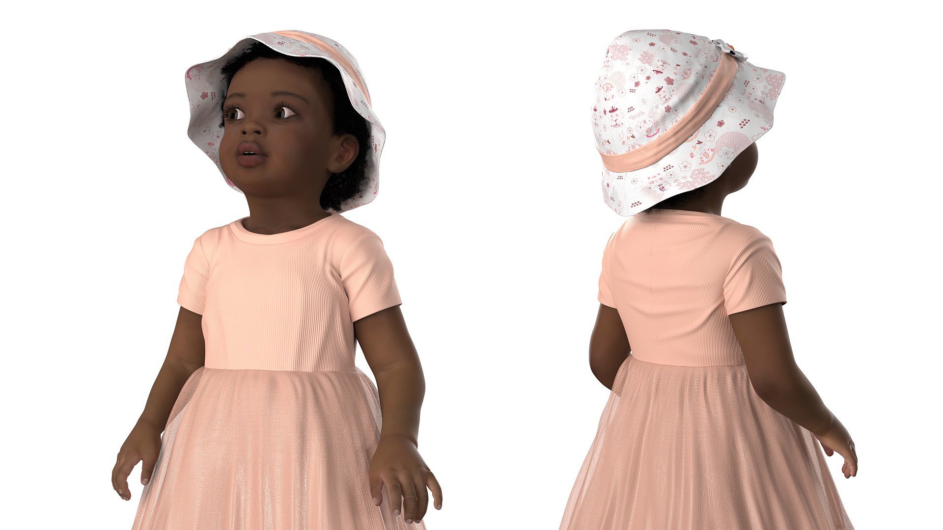 Toddler Black Girl Light Skin in Summer Standing Fur 3D