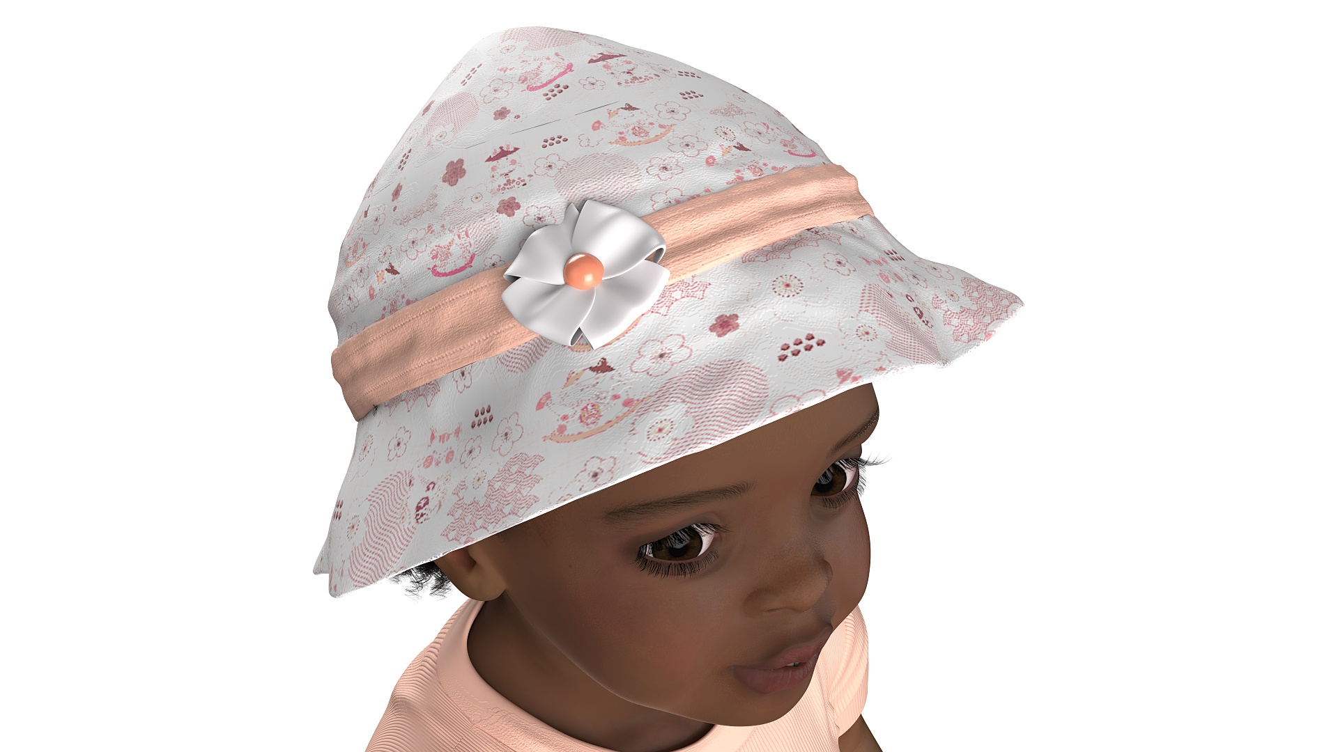 Toddler Black Girl Light Skin in Summer Standing Fur 3D