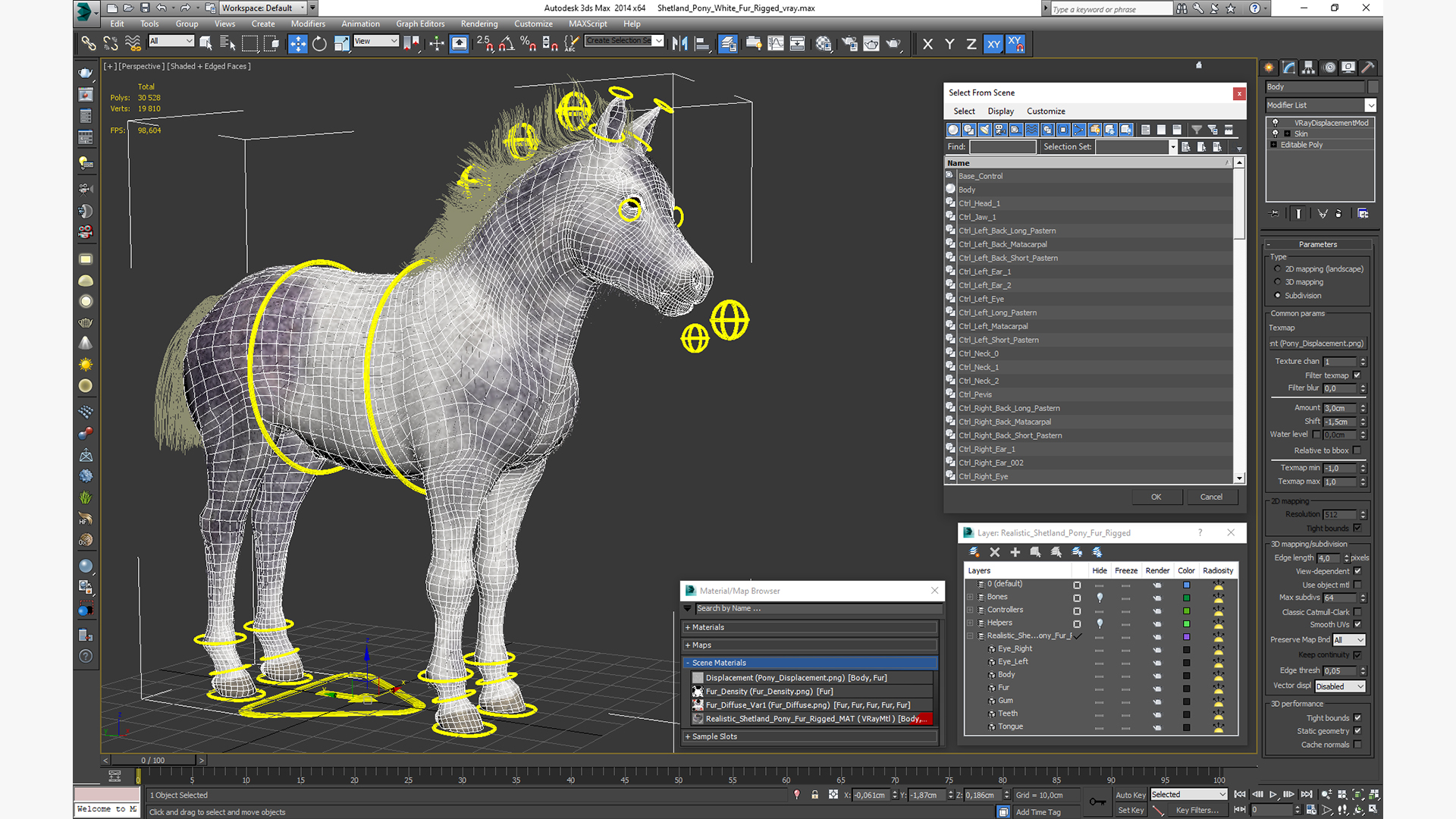 3D model Shetland Pony White Fur Rigged