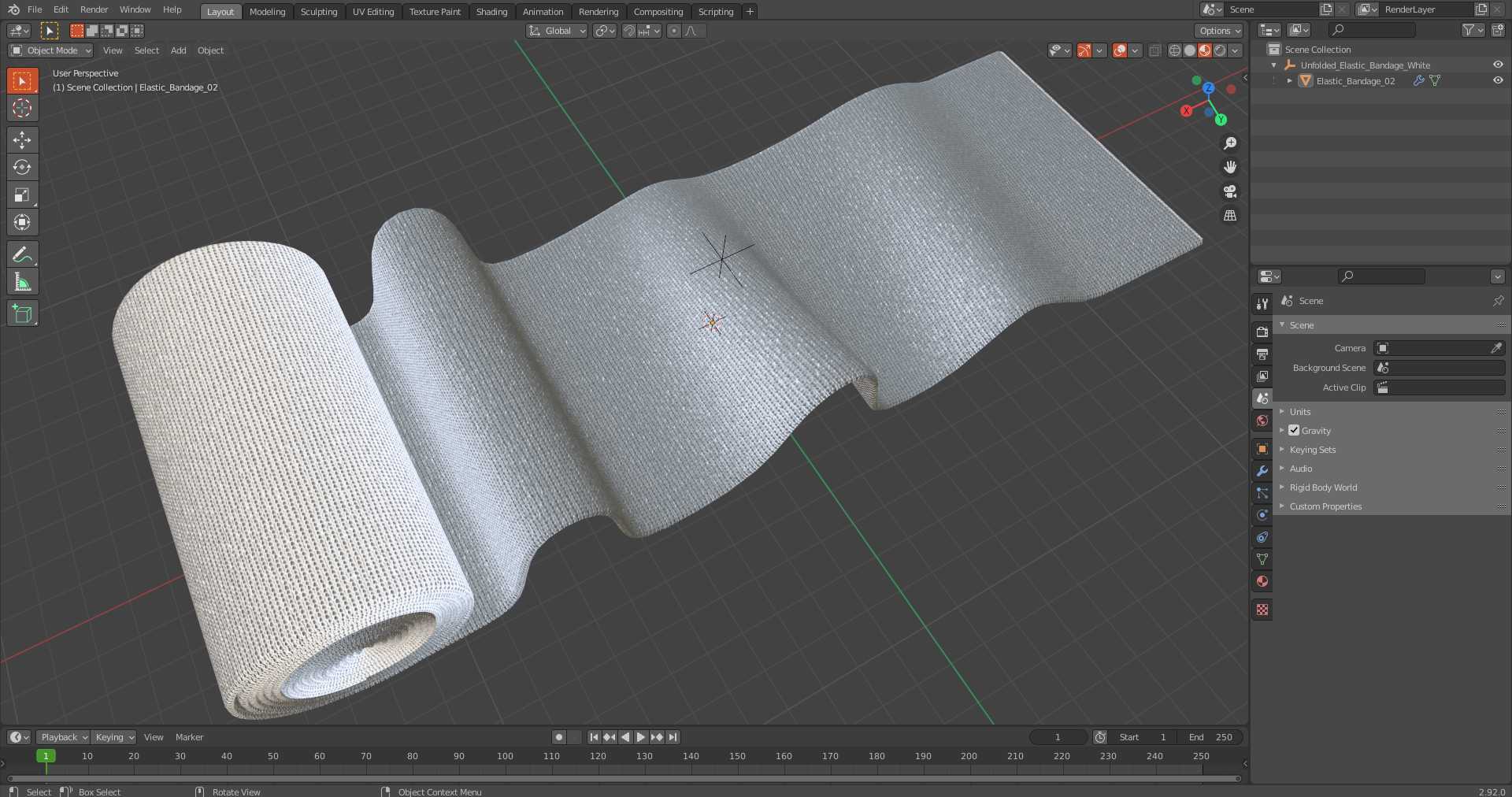 3D model Unfolded Elastic Bandage White