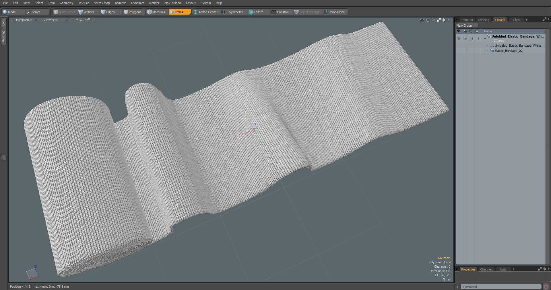 3D model Unfolded Elastic Bandage White