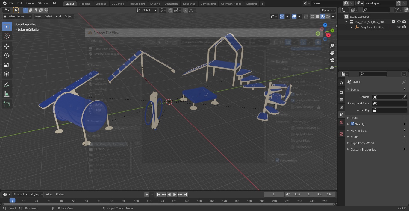 Dog Park Set Blue 3D