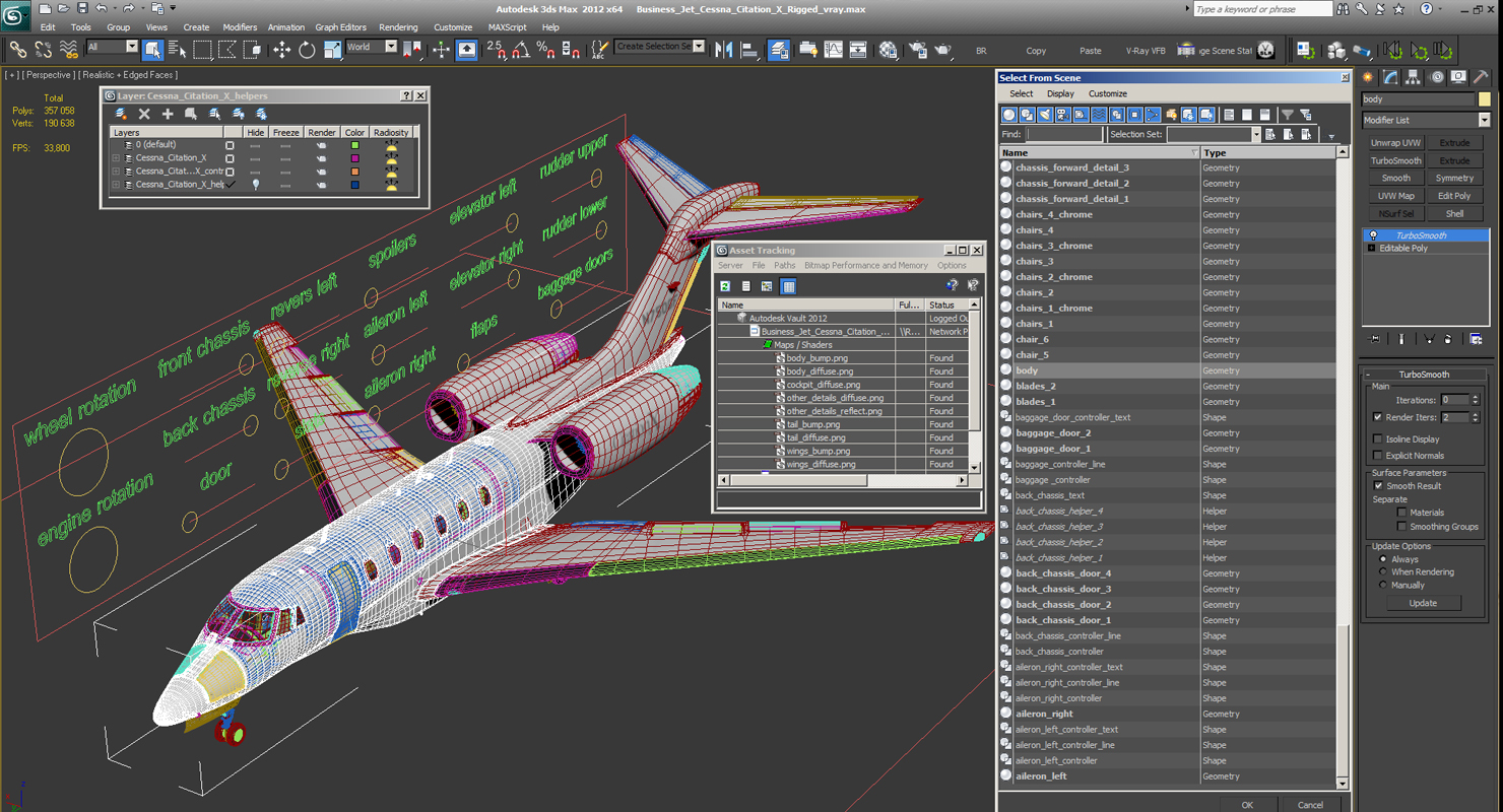 3D Business Jet Cessna Citation X with Interior Rigged