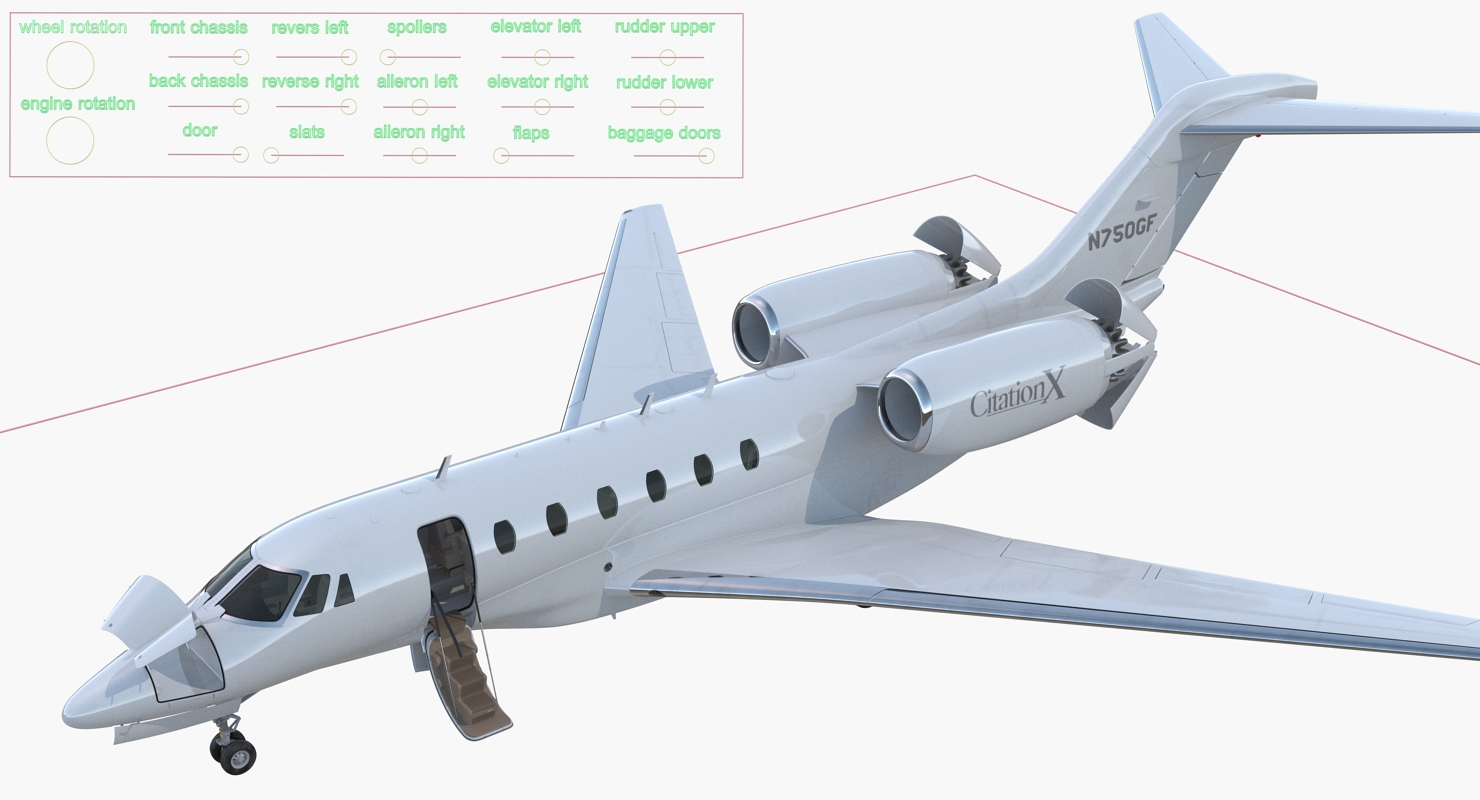 3D Business Jet Cessna Citation X with Interior Rigged
