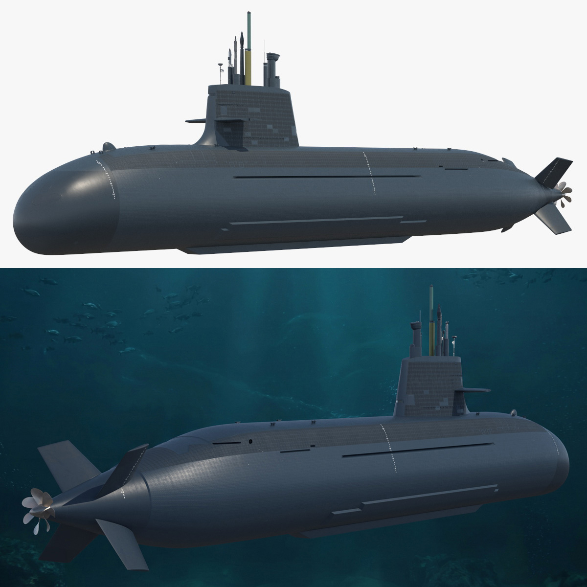 Naval Submarine Vessel with Conning Tower 3D model preview