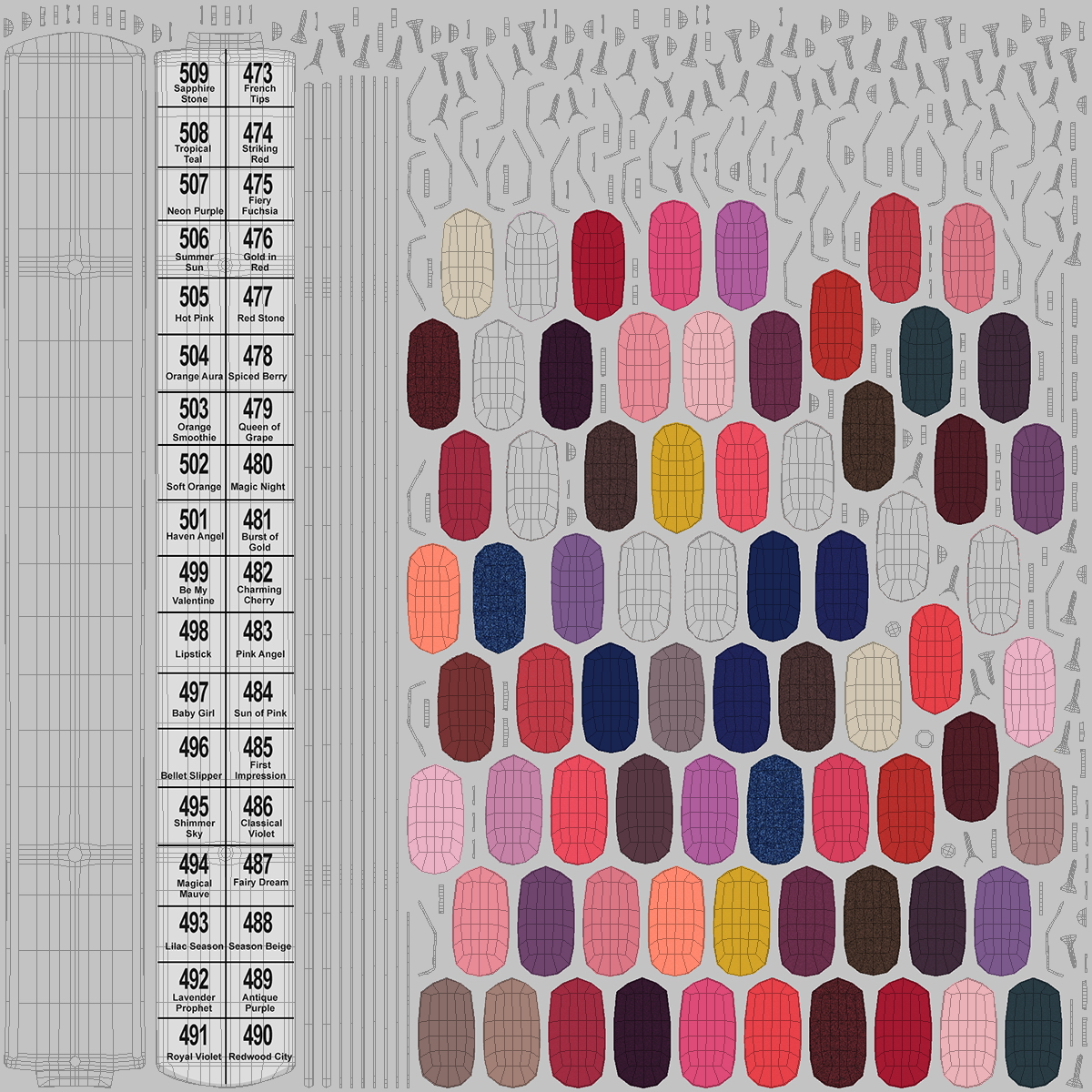 Different Colorful Nail Palette Board 3D