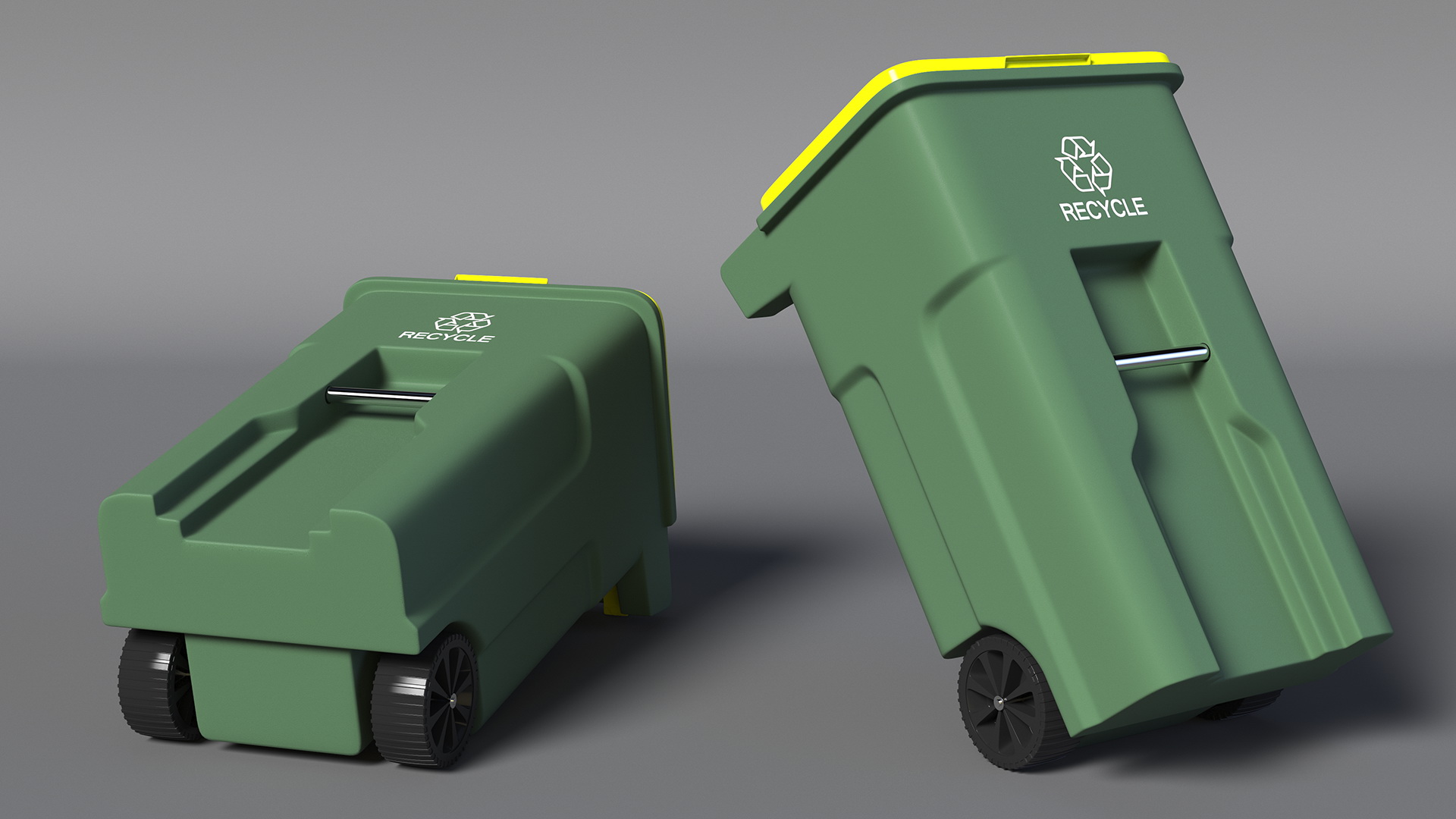 3D model Recycling Wheelie Bin Green with Yellow Cover