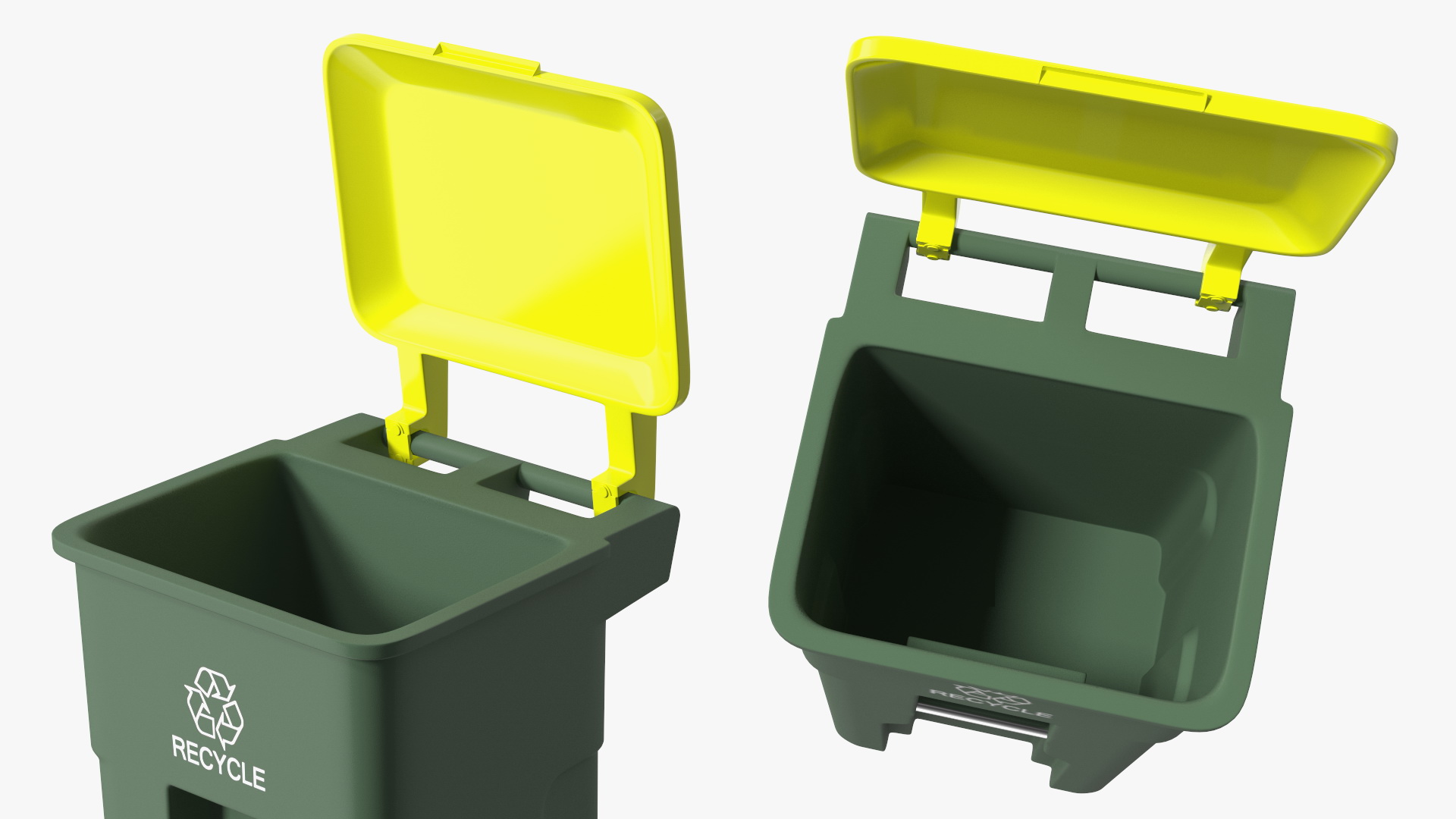 3D model Recycling Wheelie Bin Green with Yellow Cover