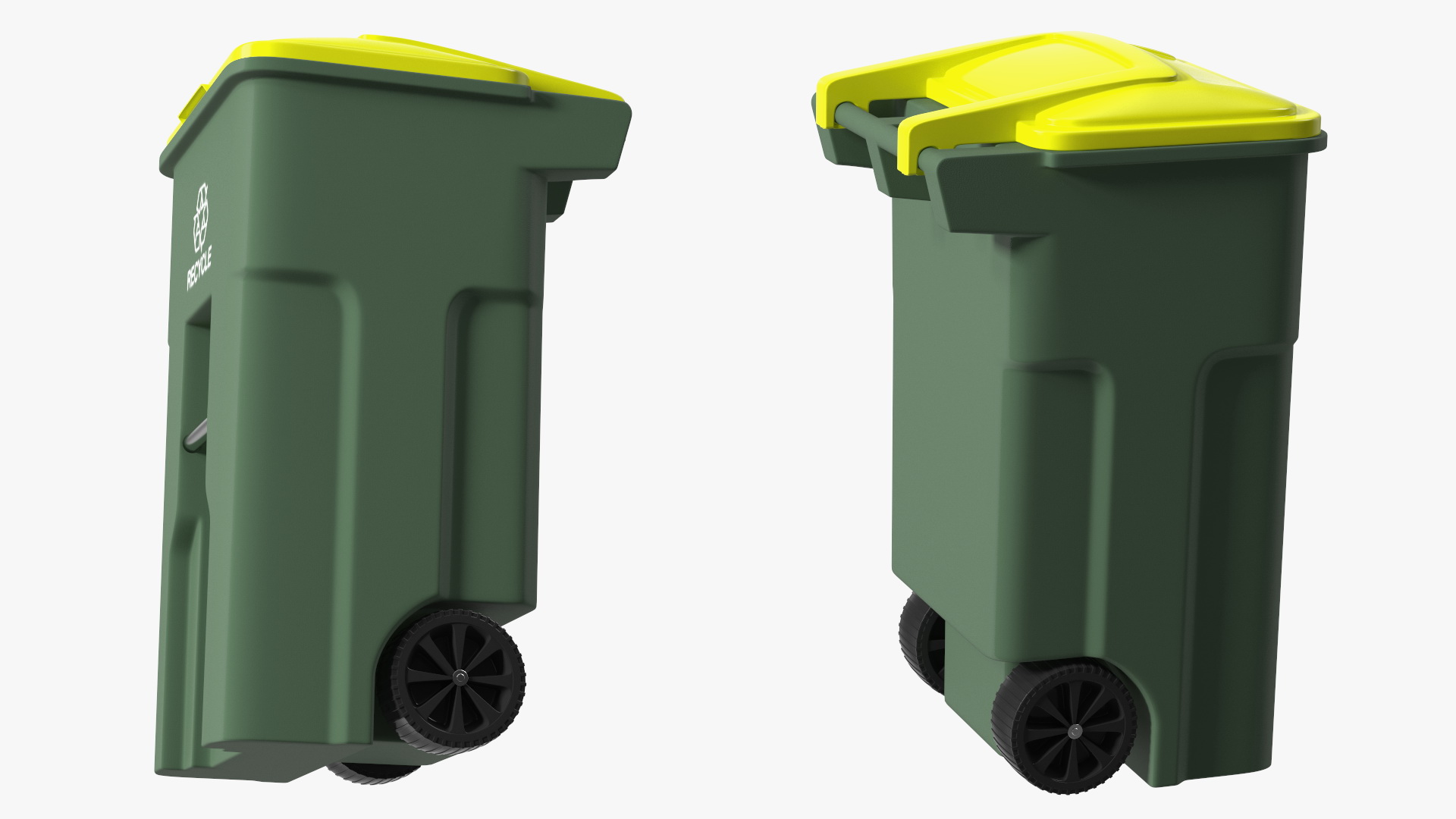 3D model Recycling Wheelie Bin Green with Yellow Cover