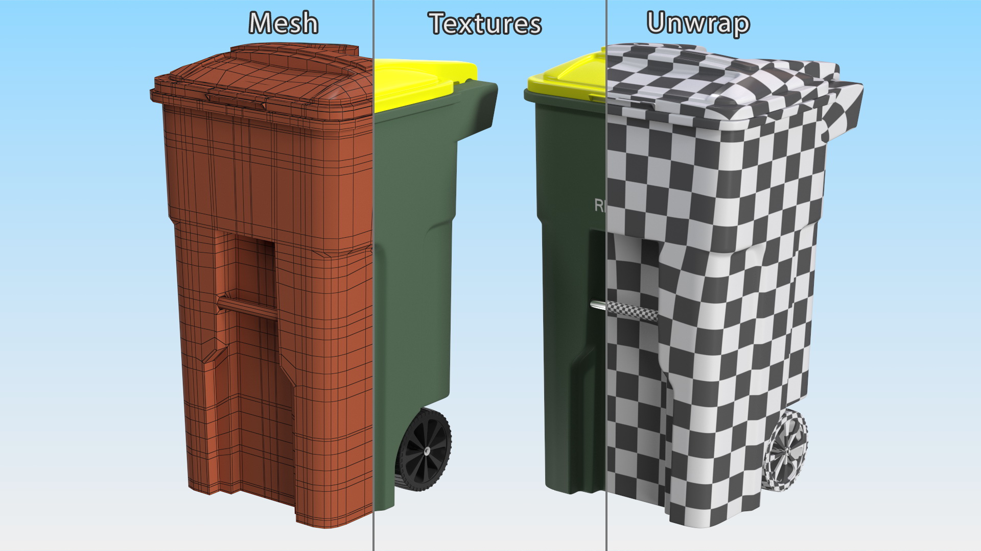 3D model Recycling Wheelie Bin Green with Yellow Cover