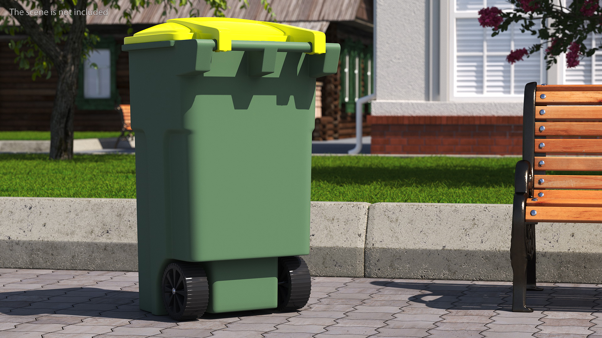 3D model Recycling Wheelie Bin Green with Yellow Cover