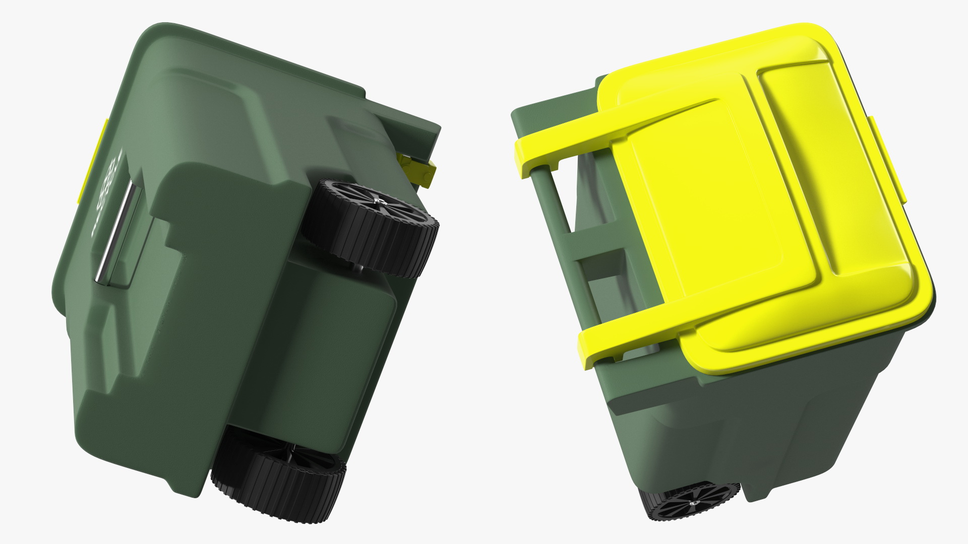 3D model Recycling Wheelie Bin Green with Yellow Cover