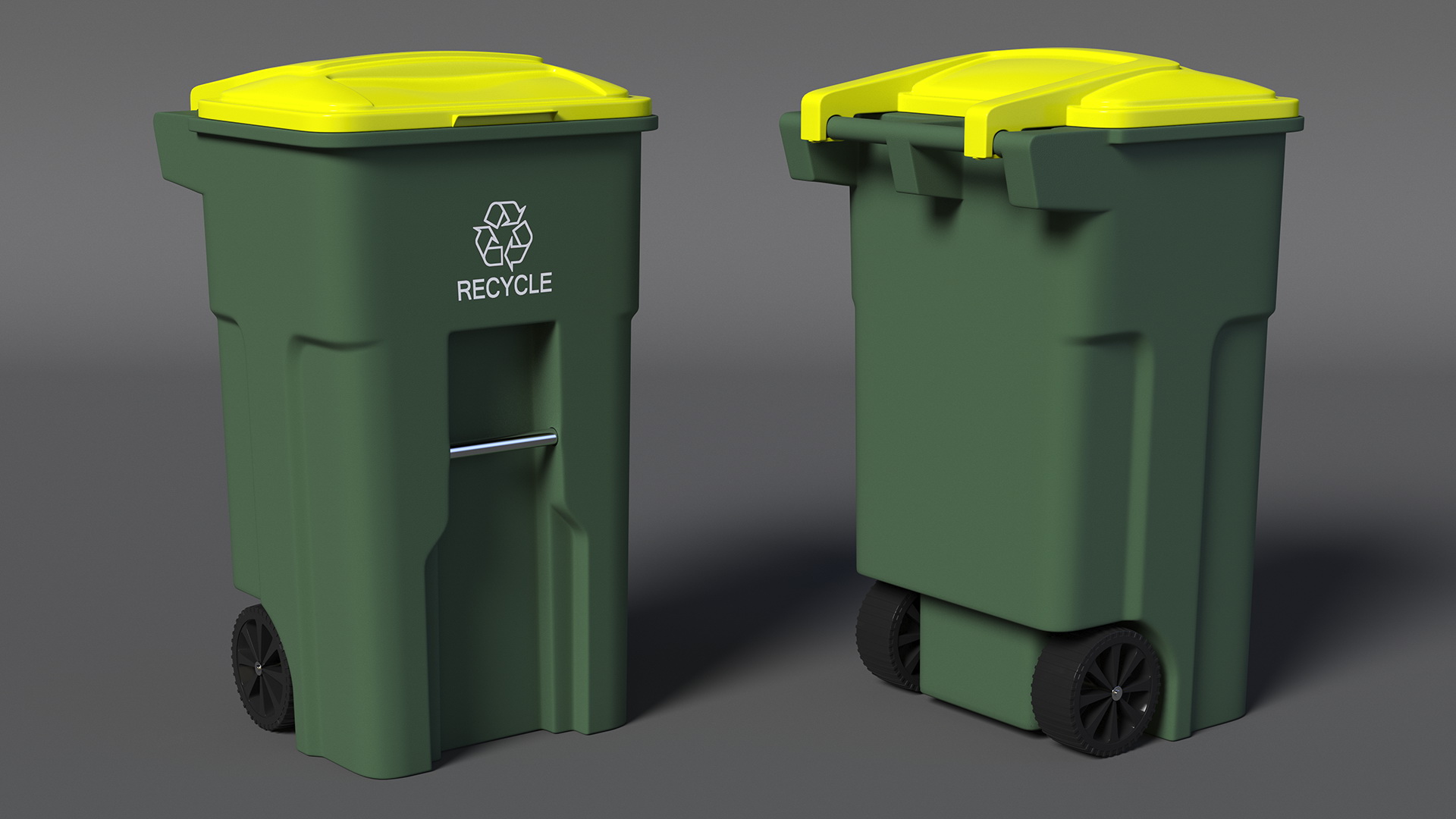 3D model Recycling Wheelie Bin Green with Yellow Cover
