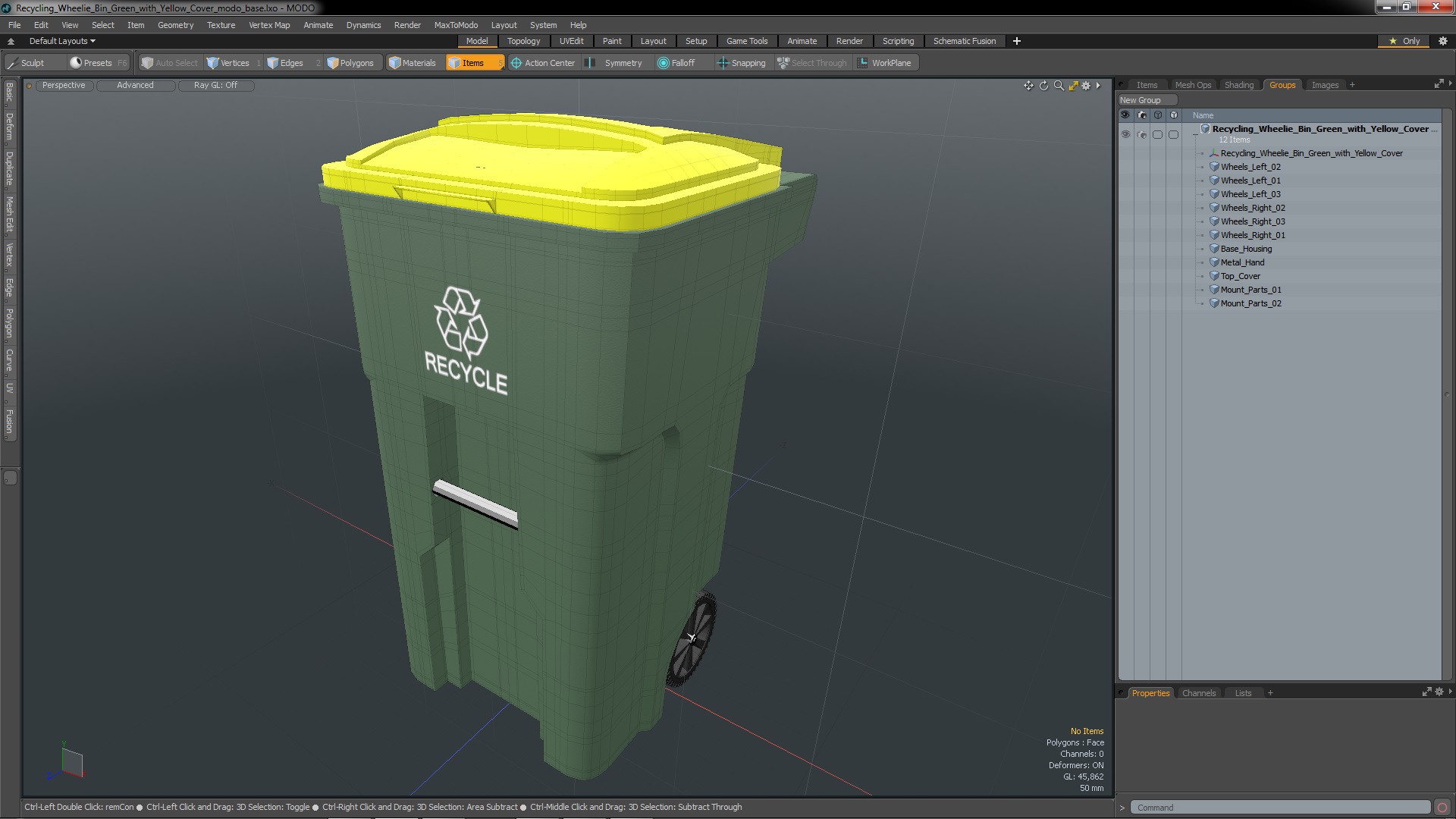 3D model Recycling Wheelie Bin Green with Yellow Cover