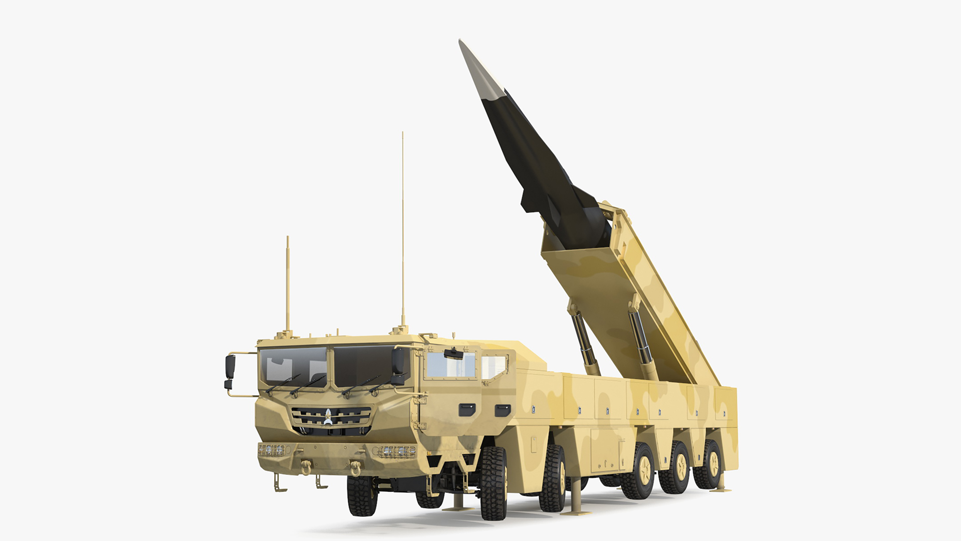 3D Atomic Missile on Road Mobile Vehicle Rigged for Maya model