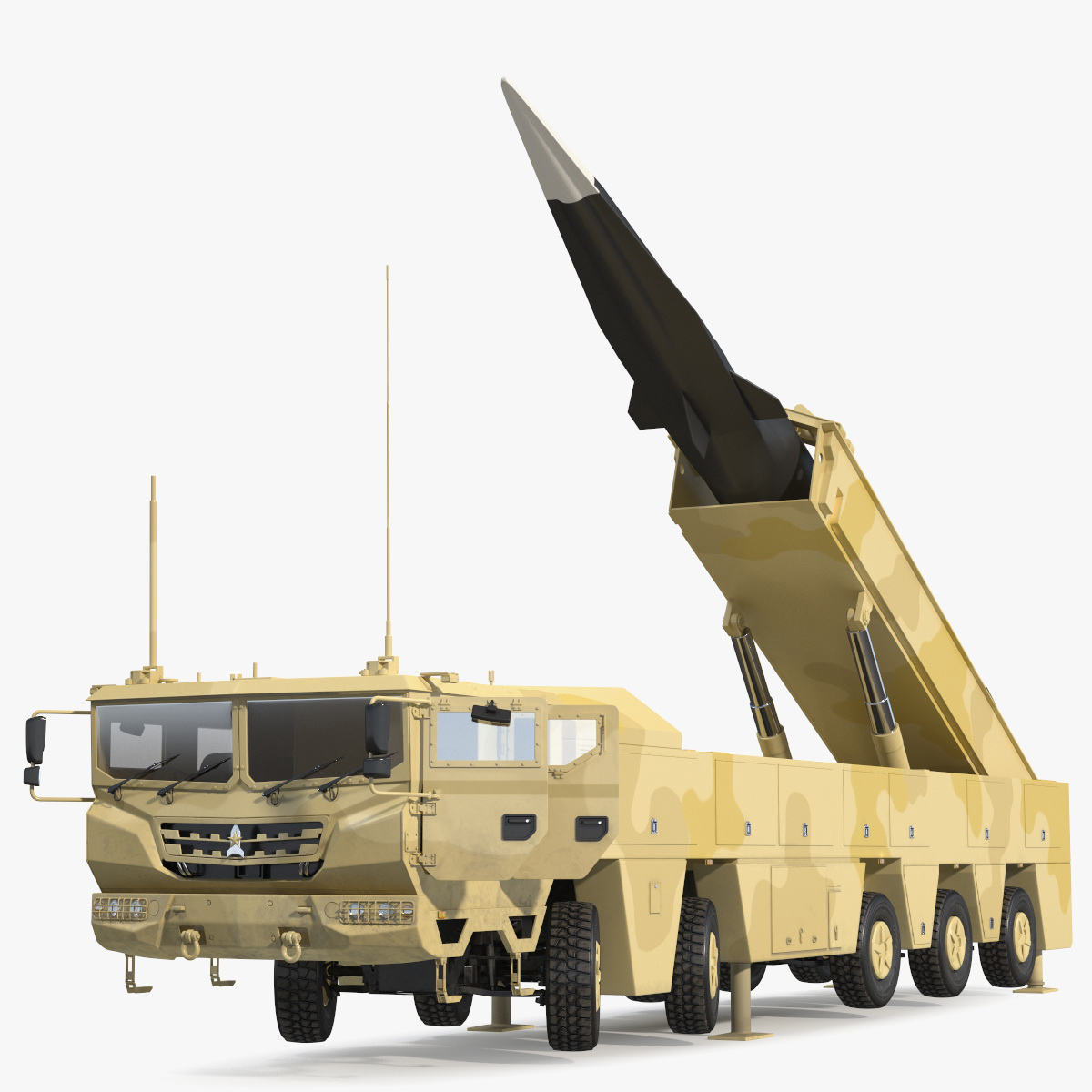 3D Atomic Missile on Road Mobile Vehicle Rigged for Maya model