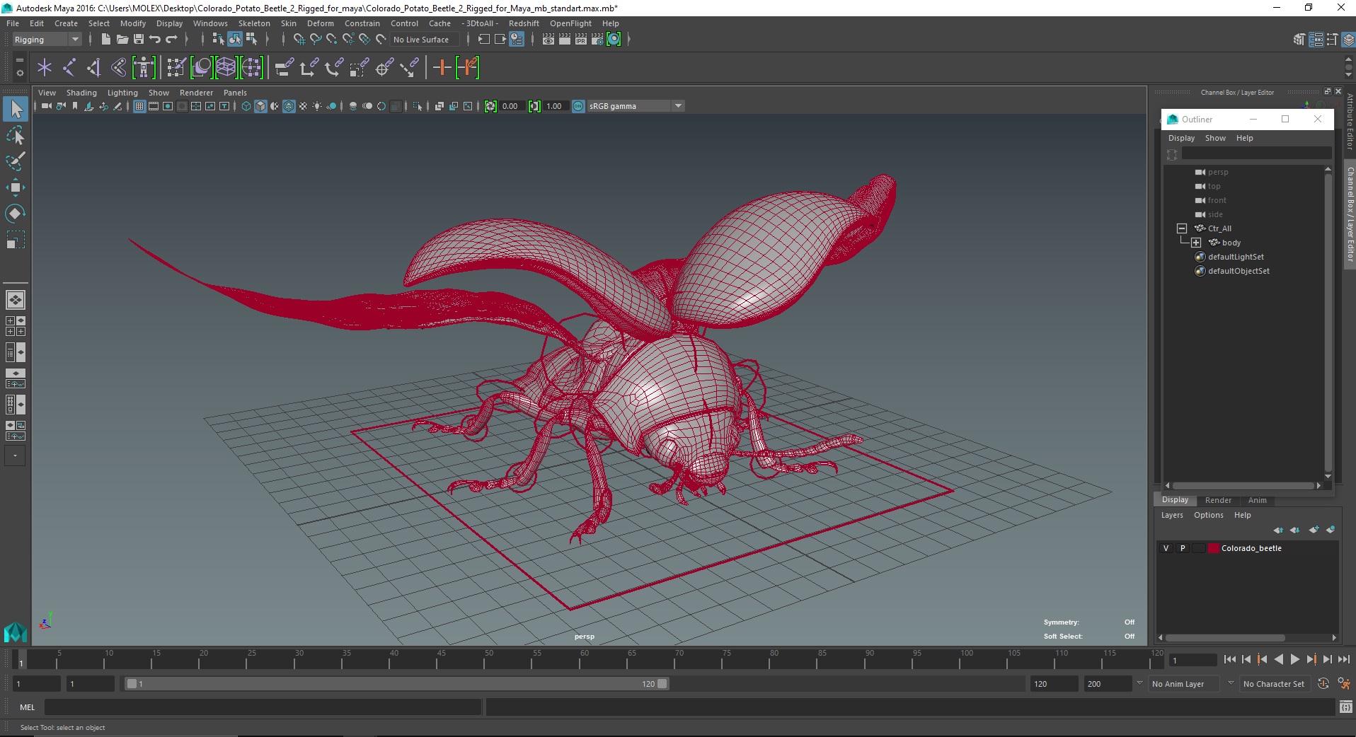 3D model Colorado Potato Beetle 2 Rigged for Maya