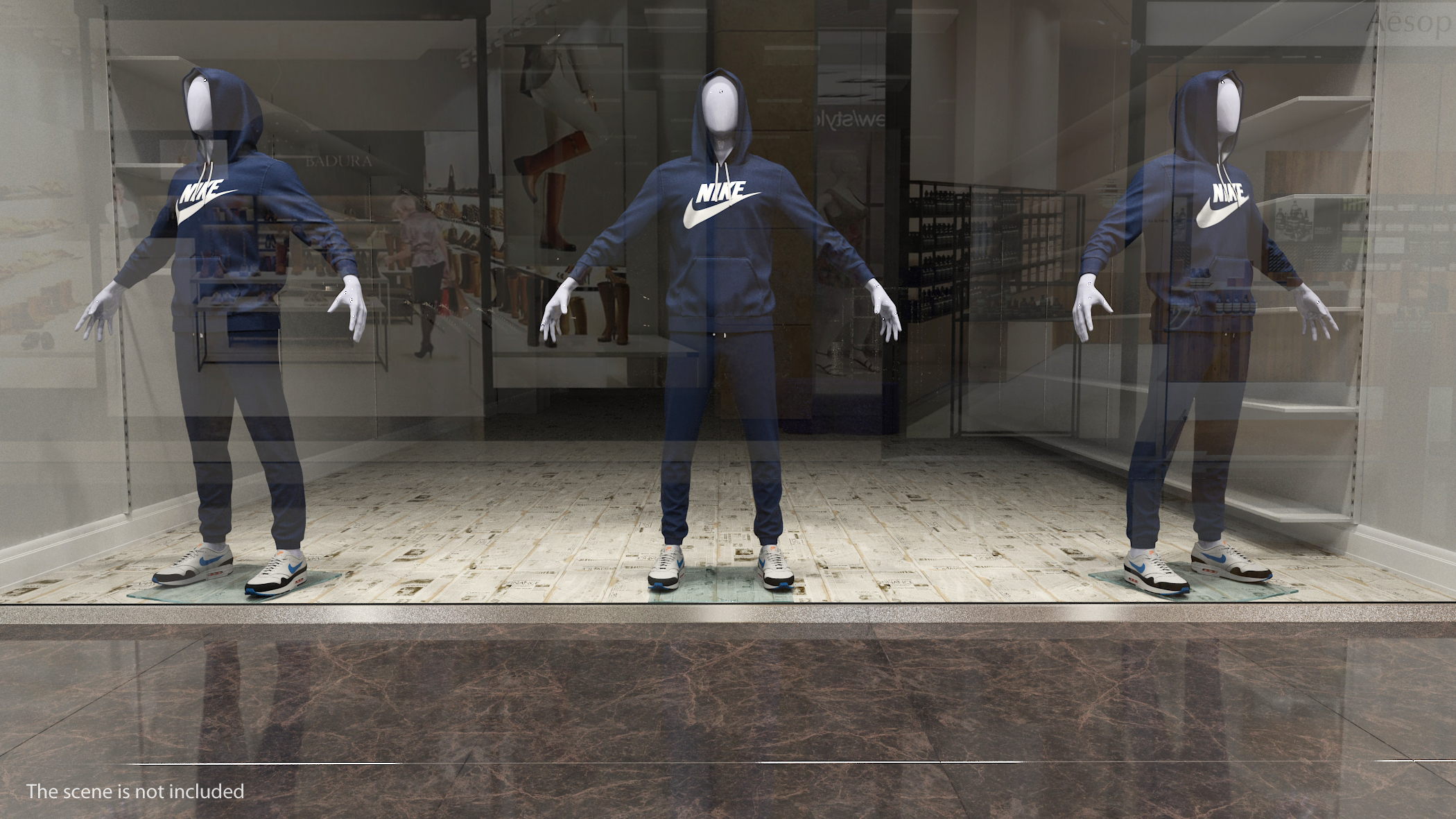 3D model Nike Sportswear Suit Blue Raised Hood on Mannequin
