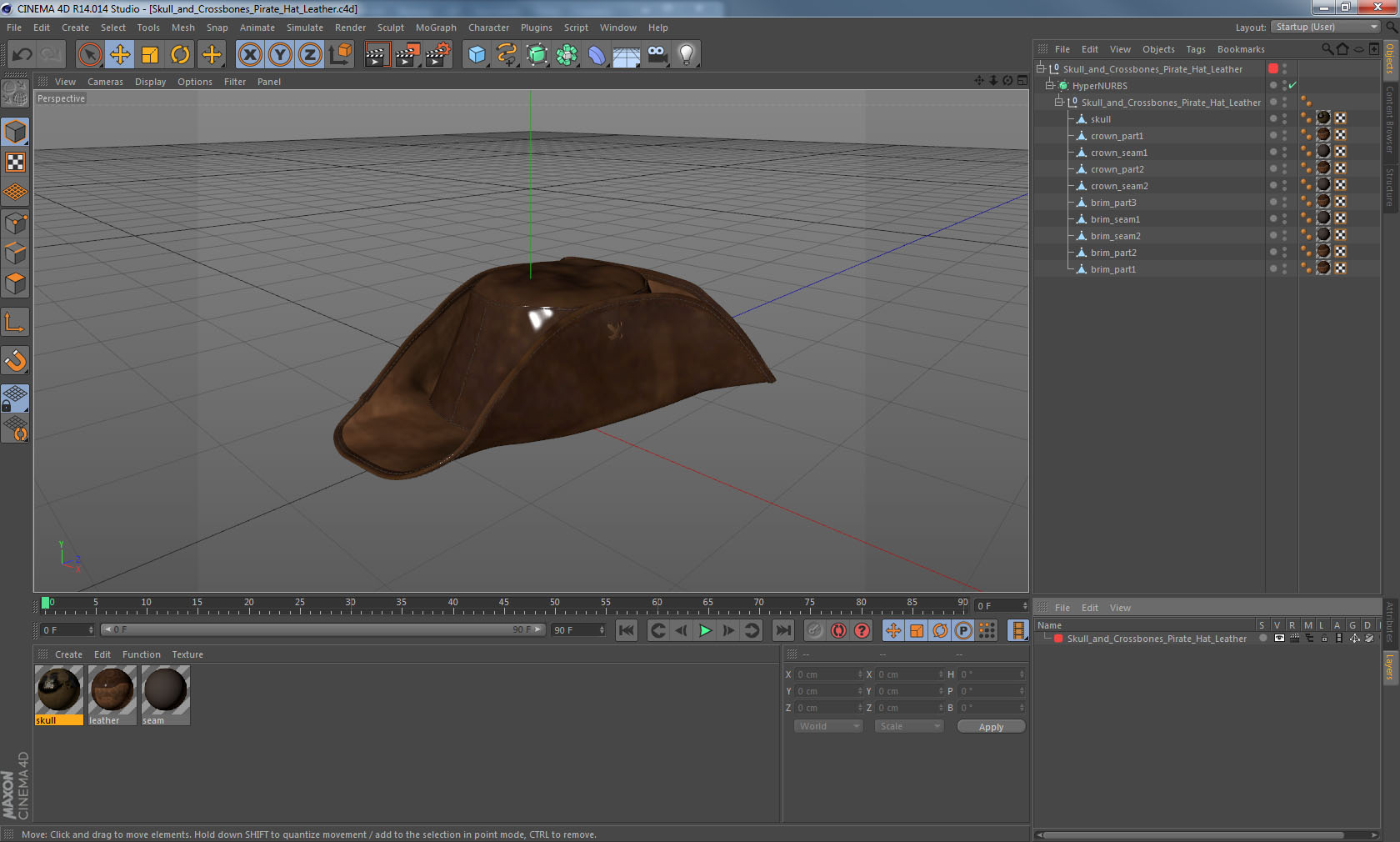 Skull and Crossbones Pirate Hat Leather 3D model