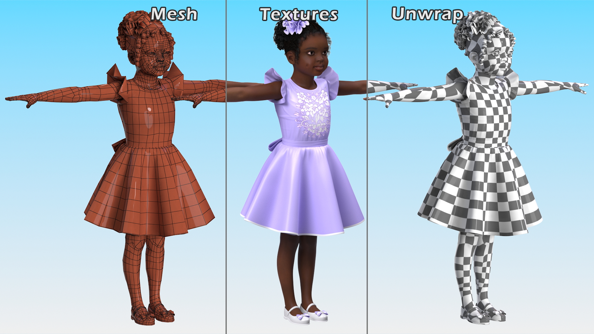 Black Child Girl Party Style Rigged for Cinema 4D 3D model