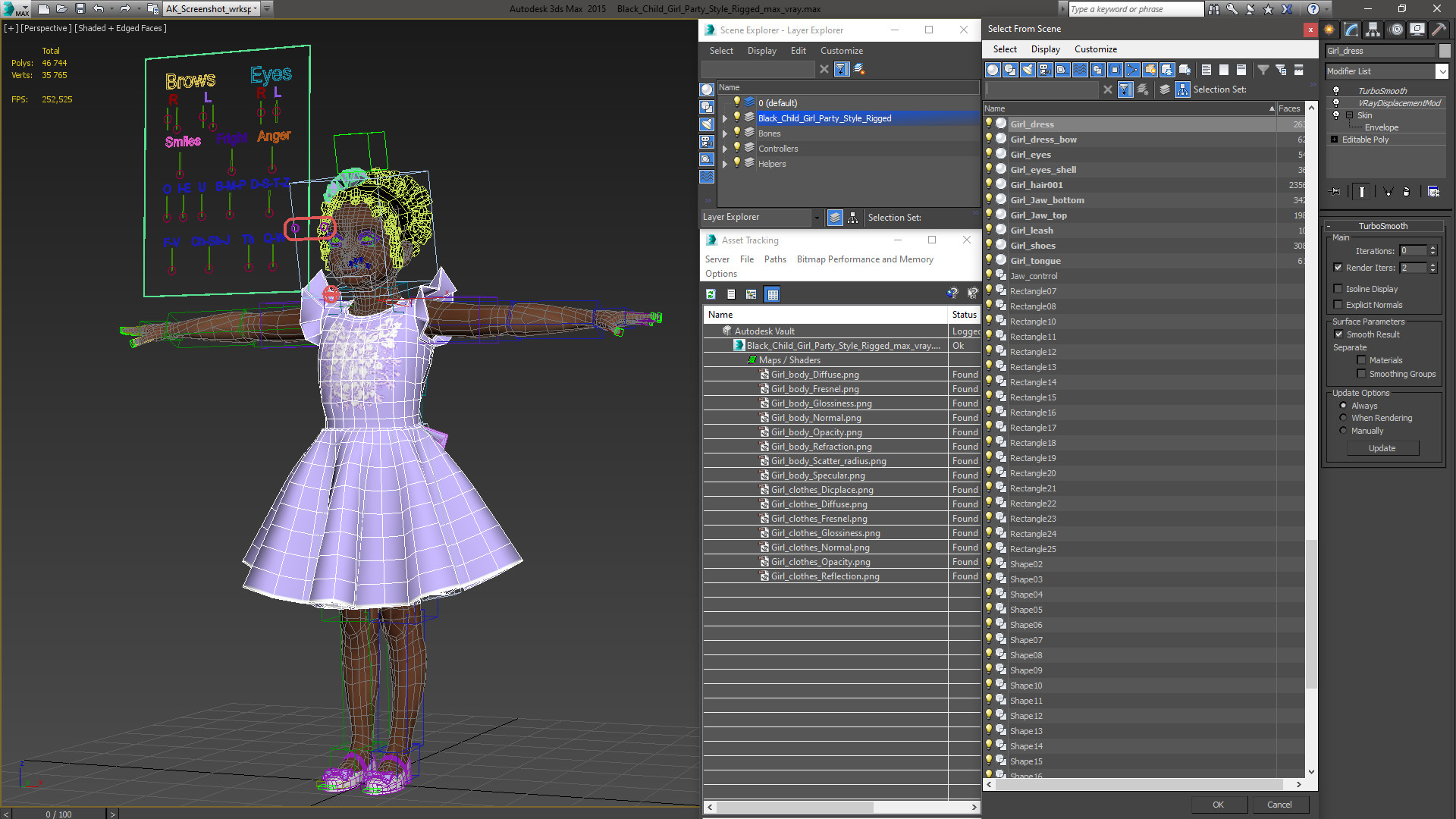 Black Child Girl Party Style Rigged for Cinema 4D 3D model