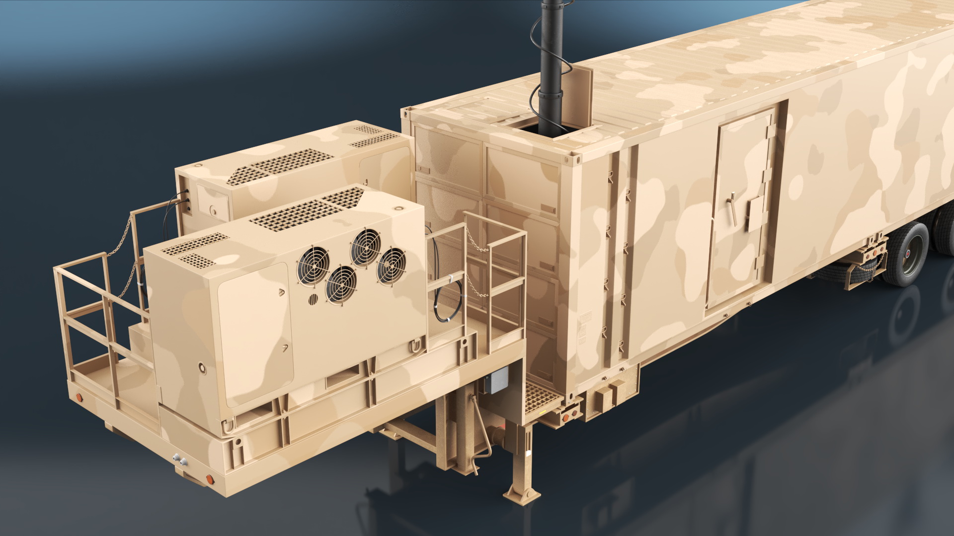 3D model Battery Control Center Sand Camouflage with Antennas Up