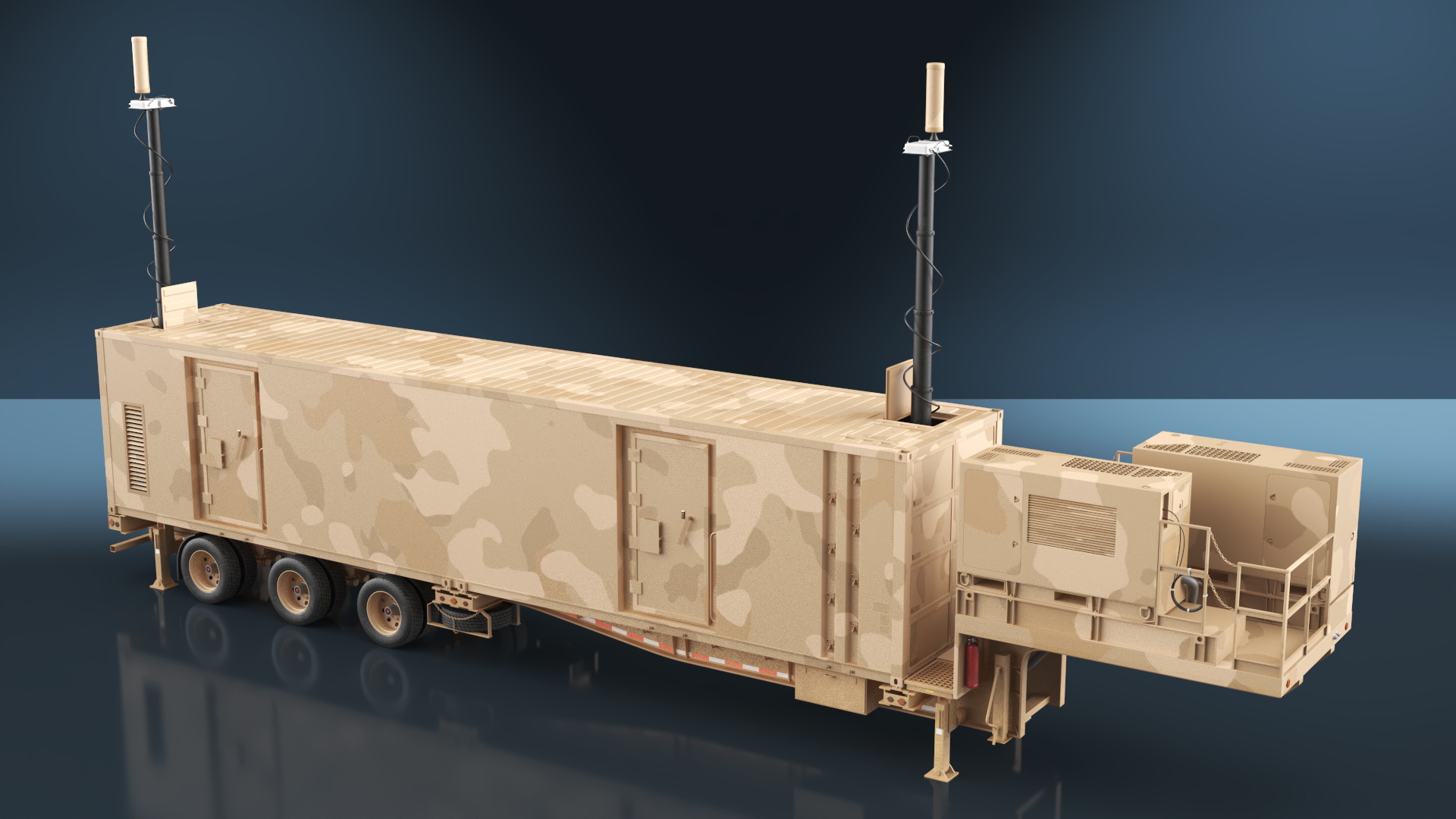3D model Battery Control Center Sand Camouflage with Antennas Up