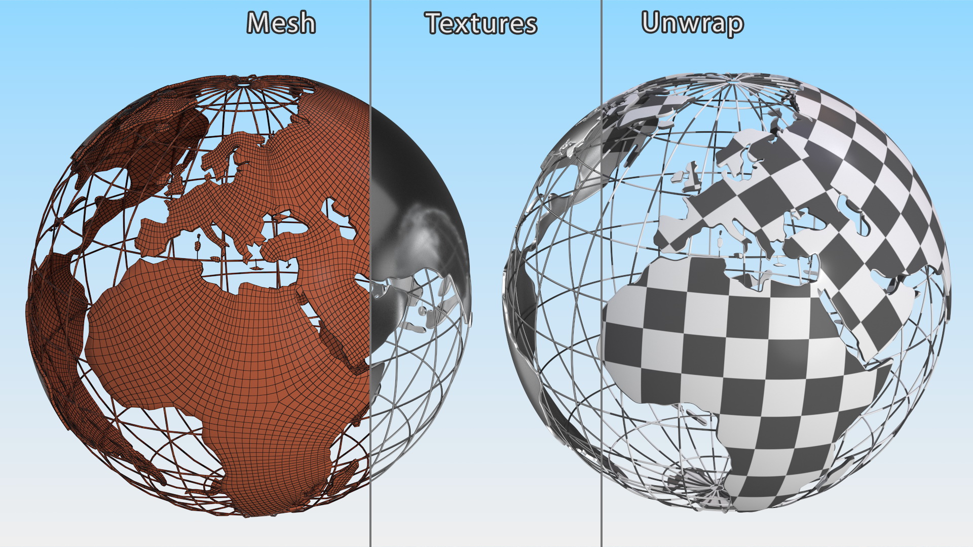 3D Wire Frame Globe Chrome model