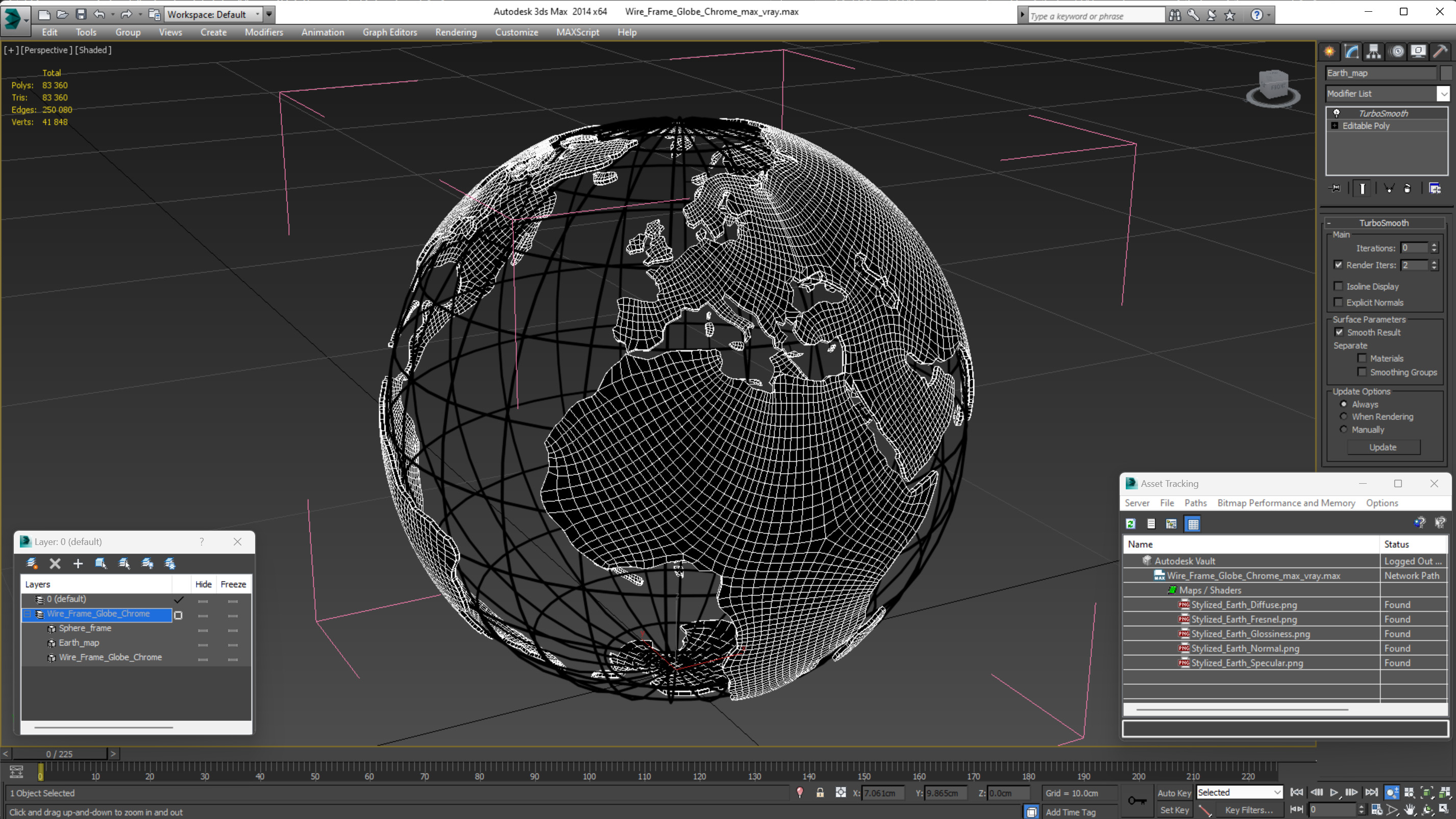 3D Wire Frame Globe Chrome model