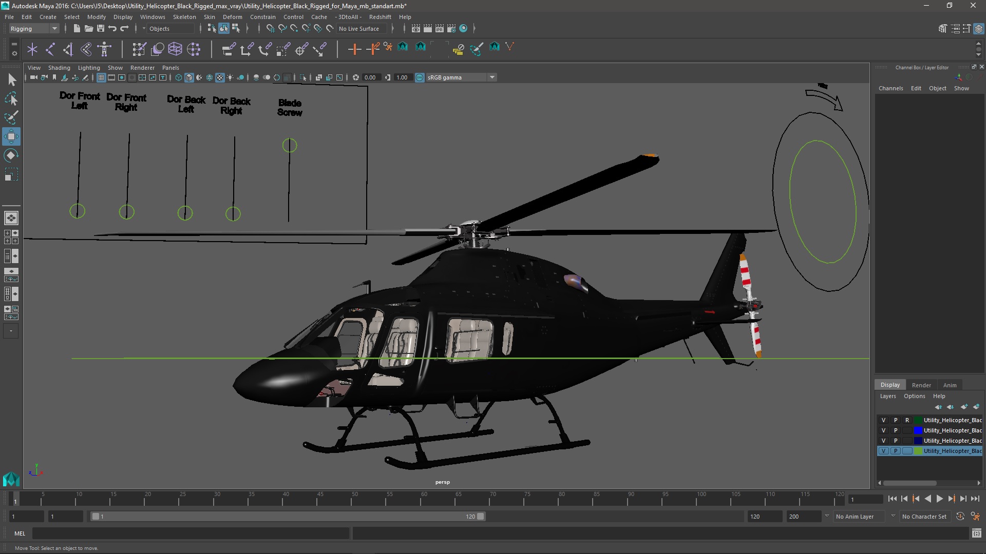 3D model Utility Helicopter Black Rigged for Maya