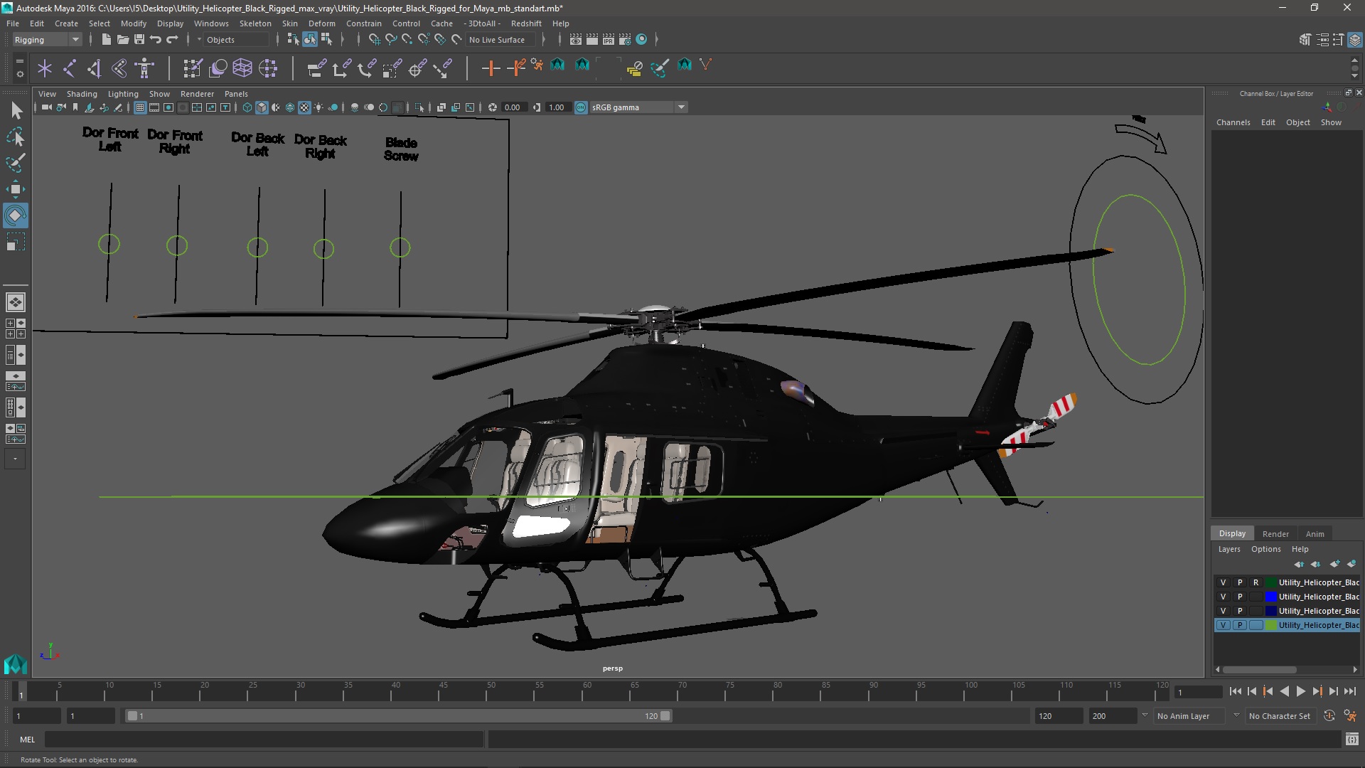 3D model Utility Helicopter Black Rigged for Maya