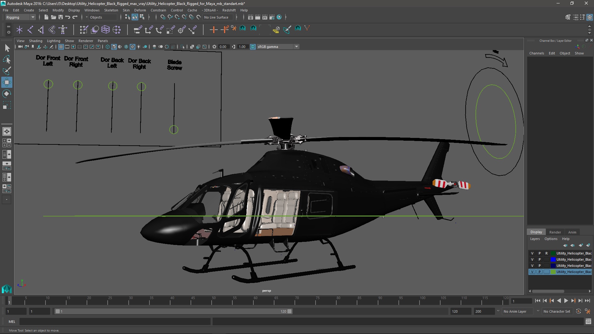 3D model Utility Helicopter Black Rigged for Maya