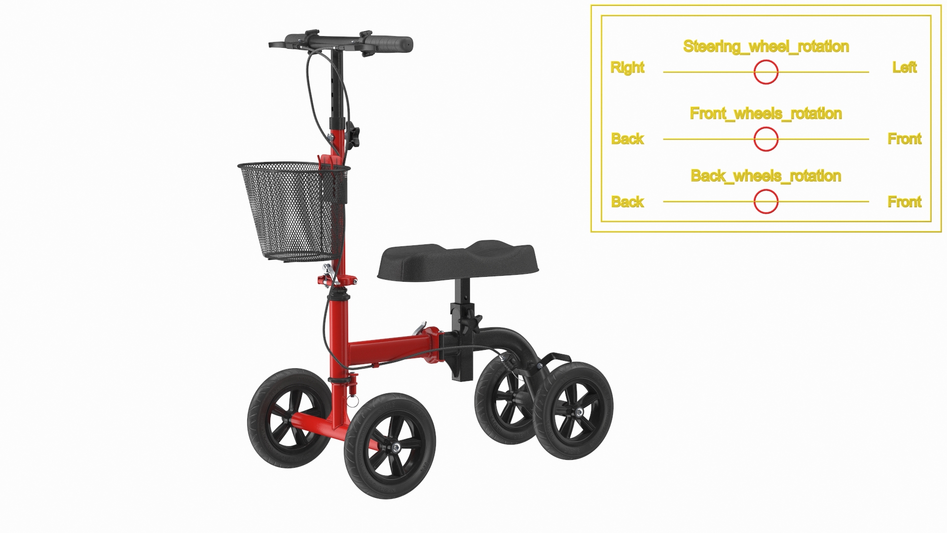 Knee Scooter Red Rigged for Maya 3D