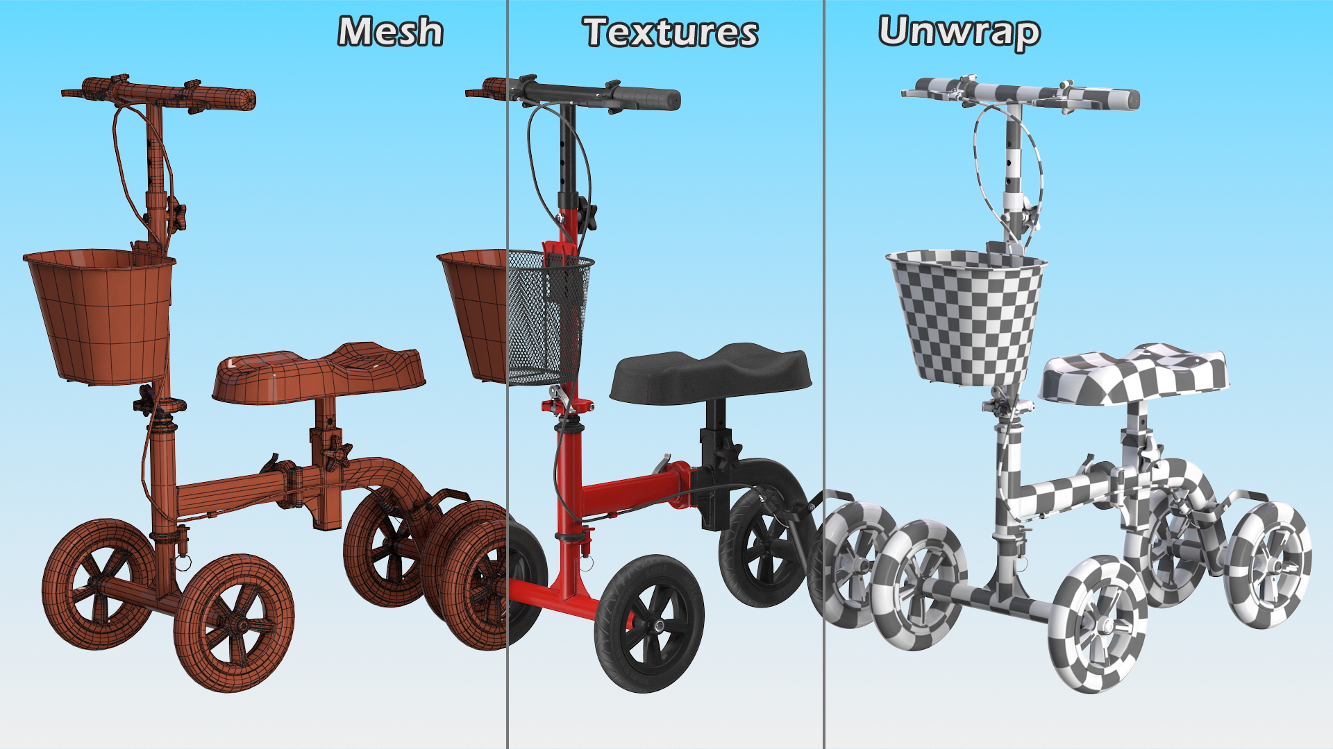 Knee Scooter Red Rigged for Maya 3D