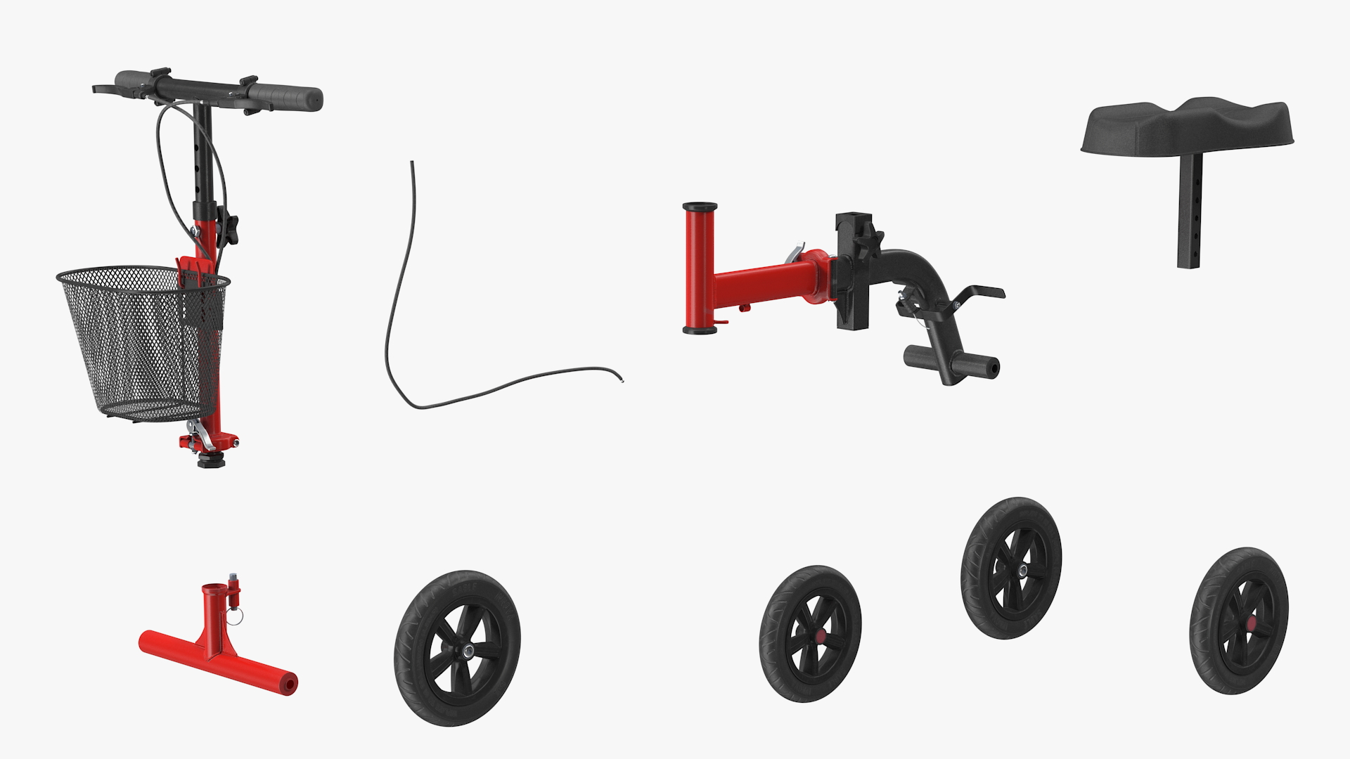 Knee Scooter Red Rigged for Maya 3D