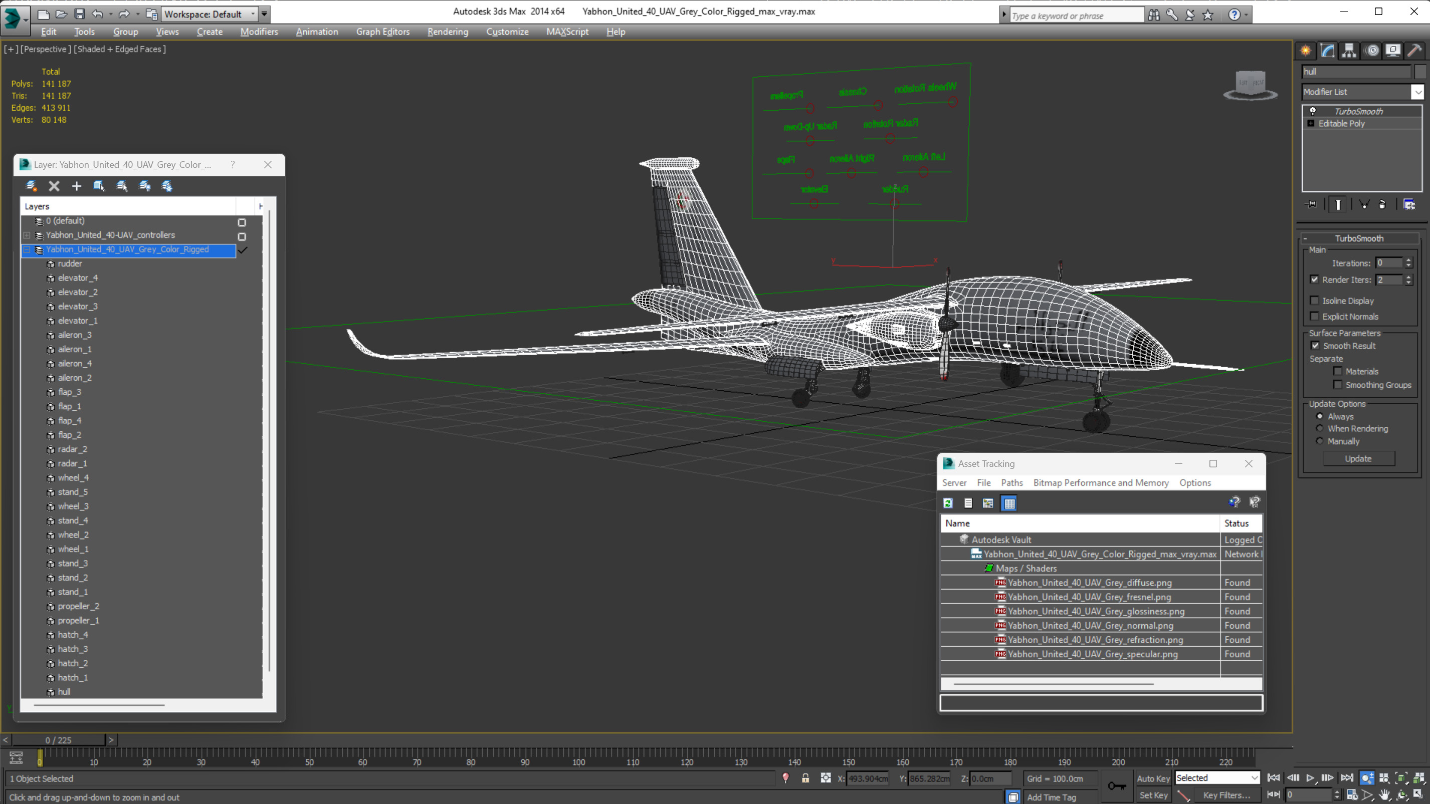 Yabhon United 40-UAV Grey Color Rigged for Maya 3D