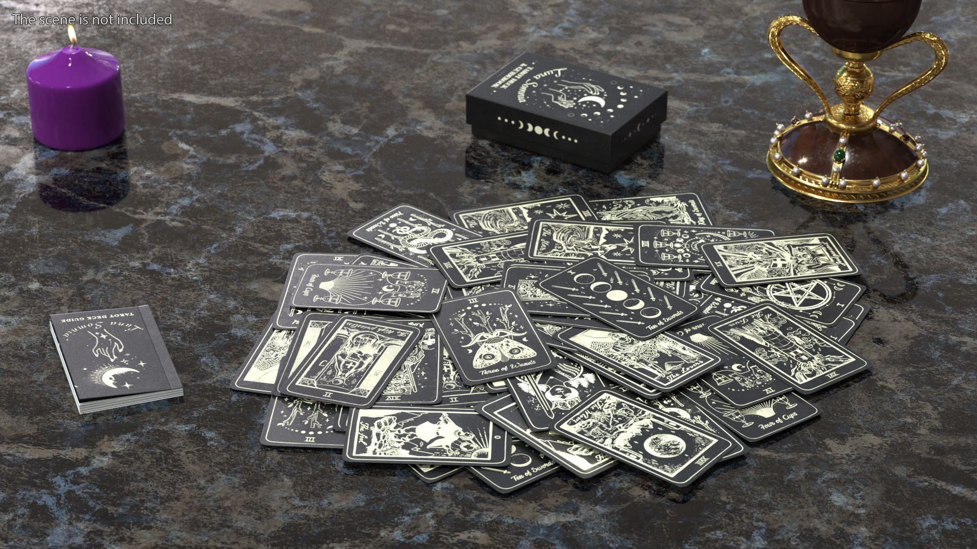 Black Tarot Cards Scattered 3D